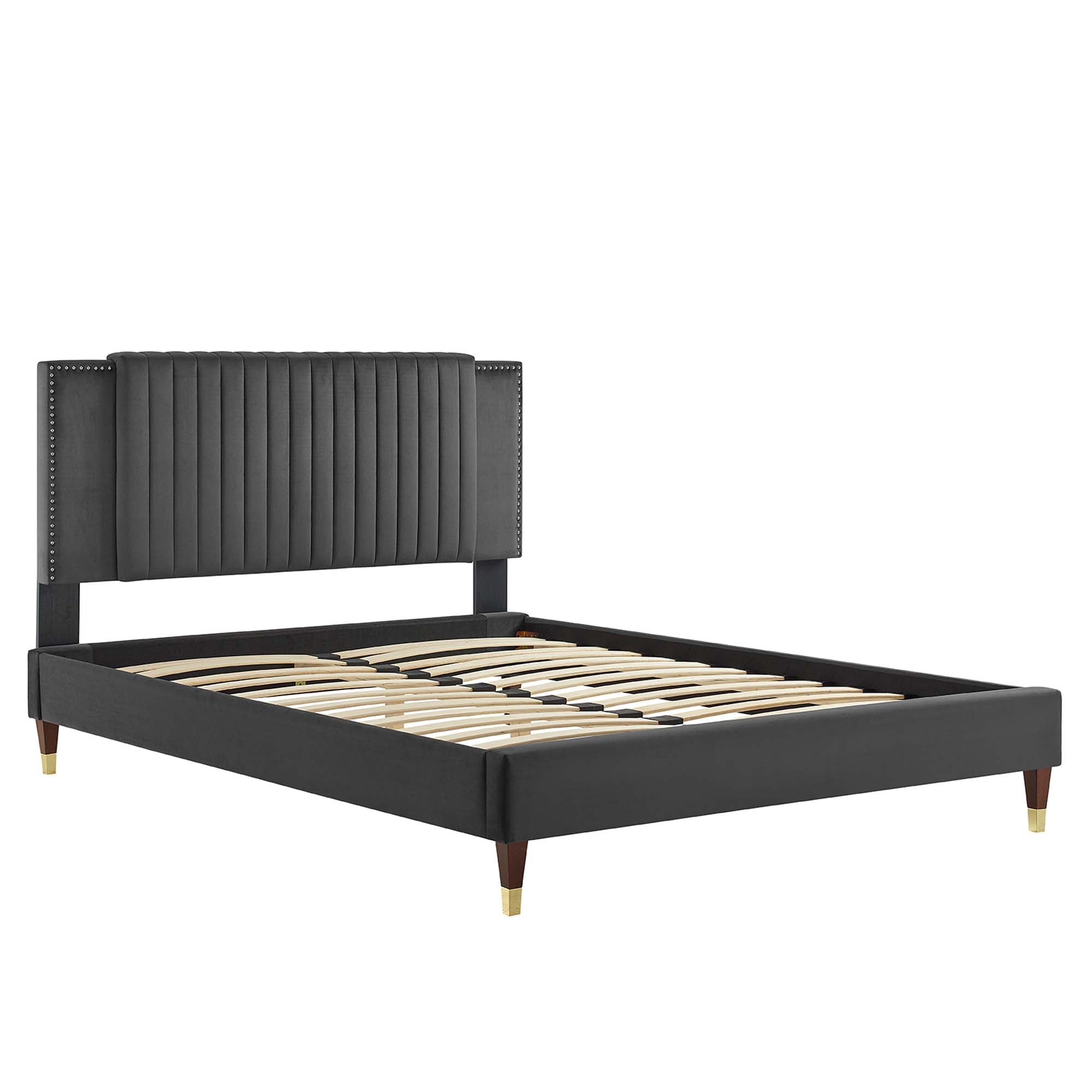 Zahra Charcoal Channel Tufted Performance Velvet Queen Platform Bed