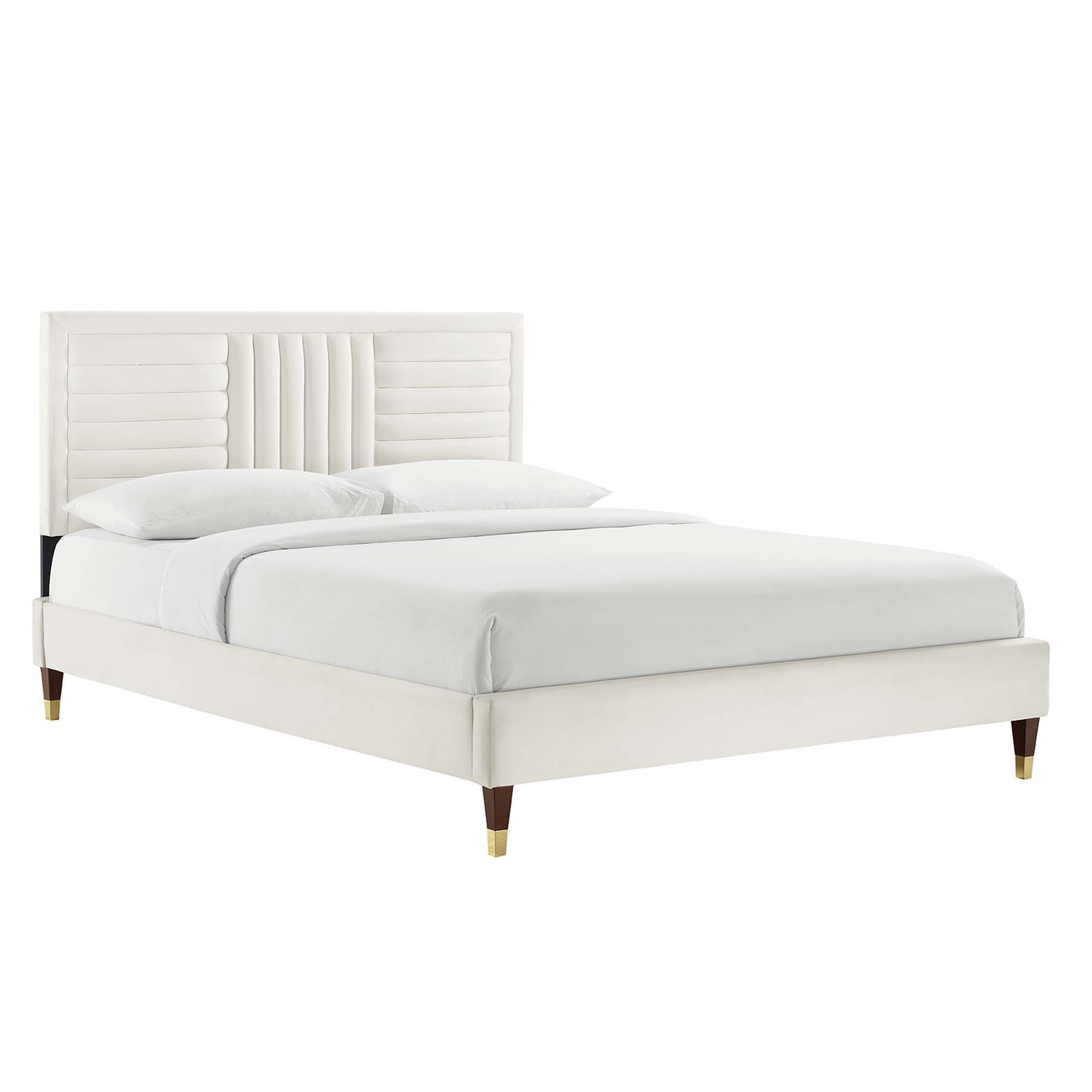 Sofia White Channel Tufted Performance Velvet Queen Platform Bed