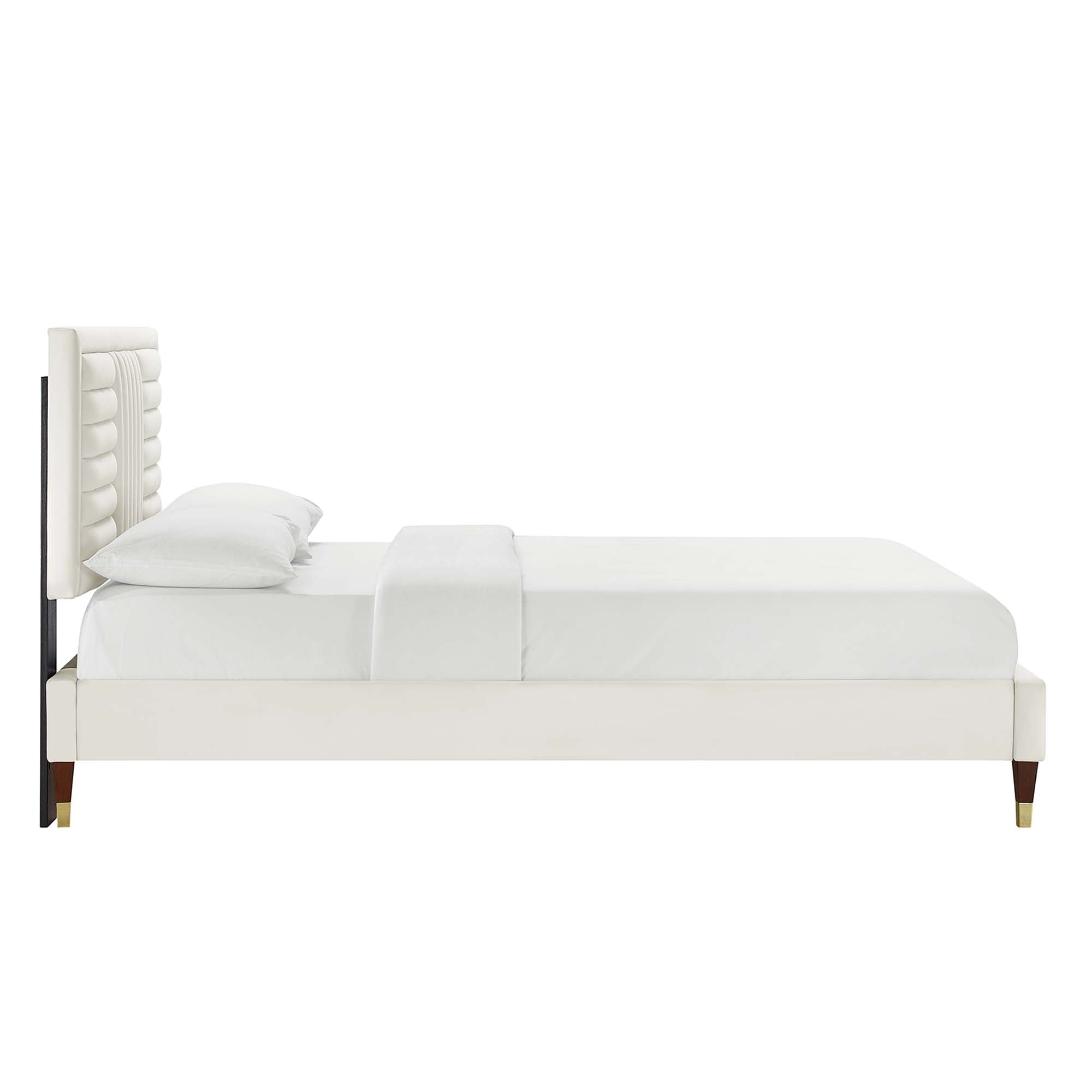 Sofia White Channel Tufted Performance Velvet Queen Platform Bed