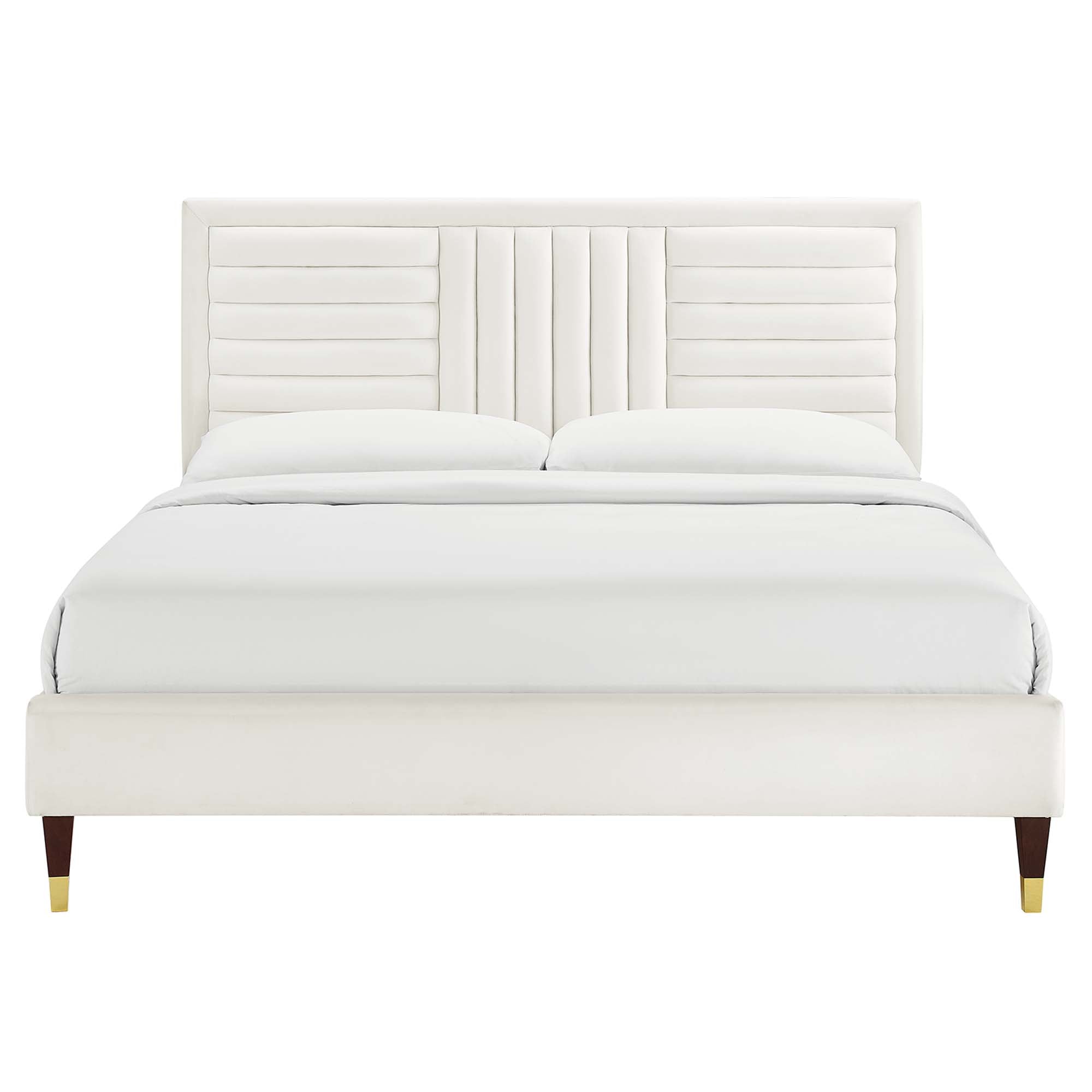 Sofia White Channel Tufted Performance Velvet Queen Platform Bed