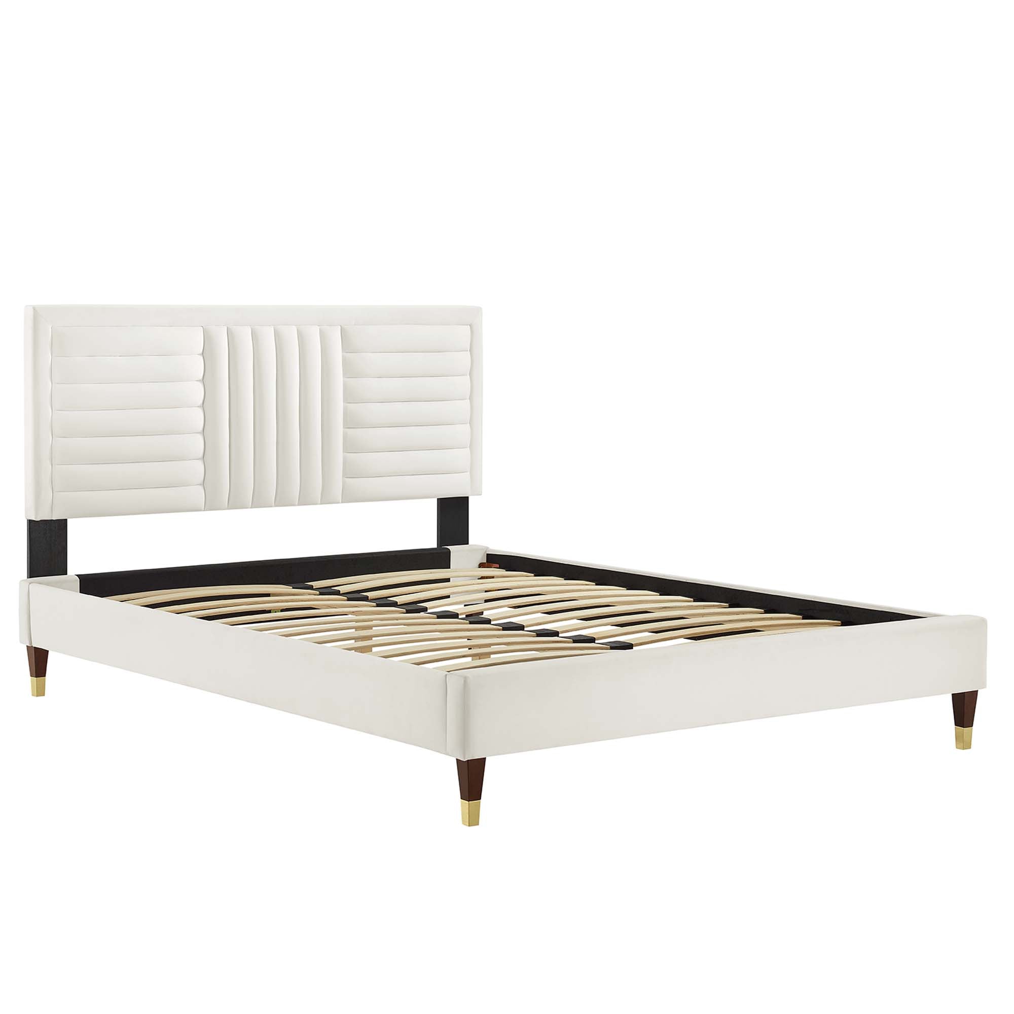 Sofia White Channel Tufted Performance Velvet Queen Platform Bed