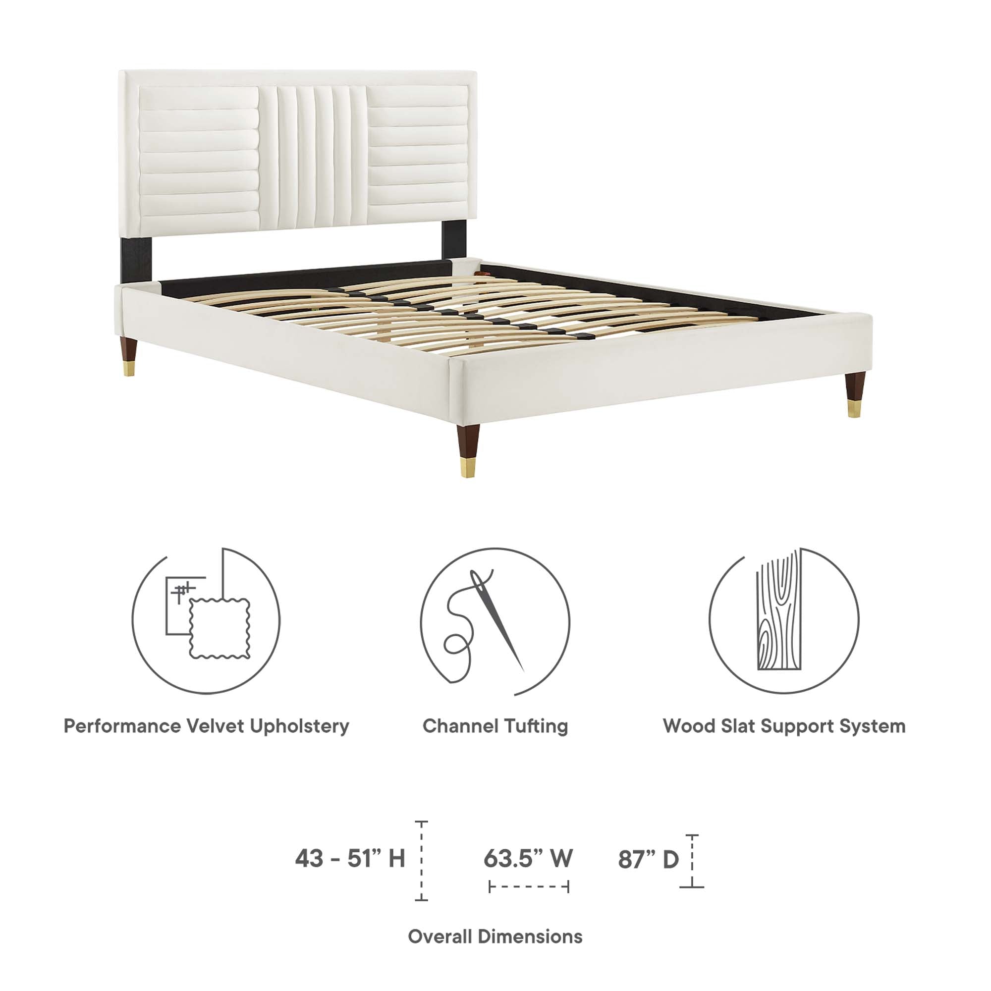 Sofia White Channel Tufted Performance Velvet Queen Platform Bed