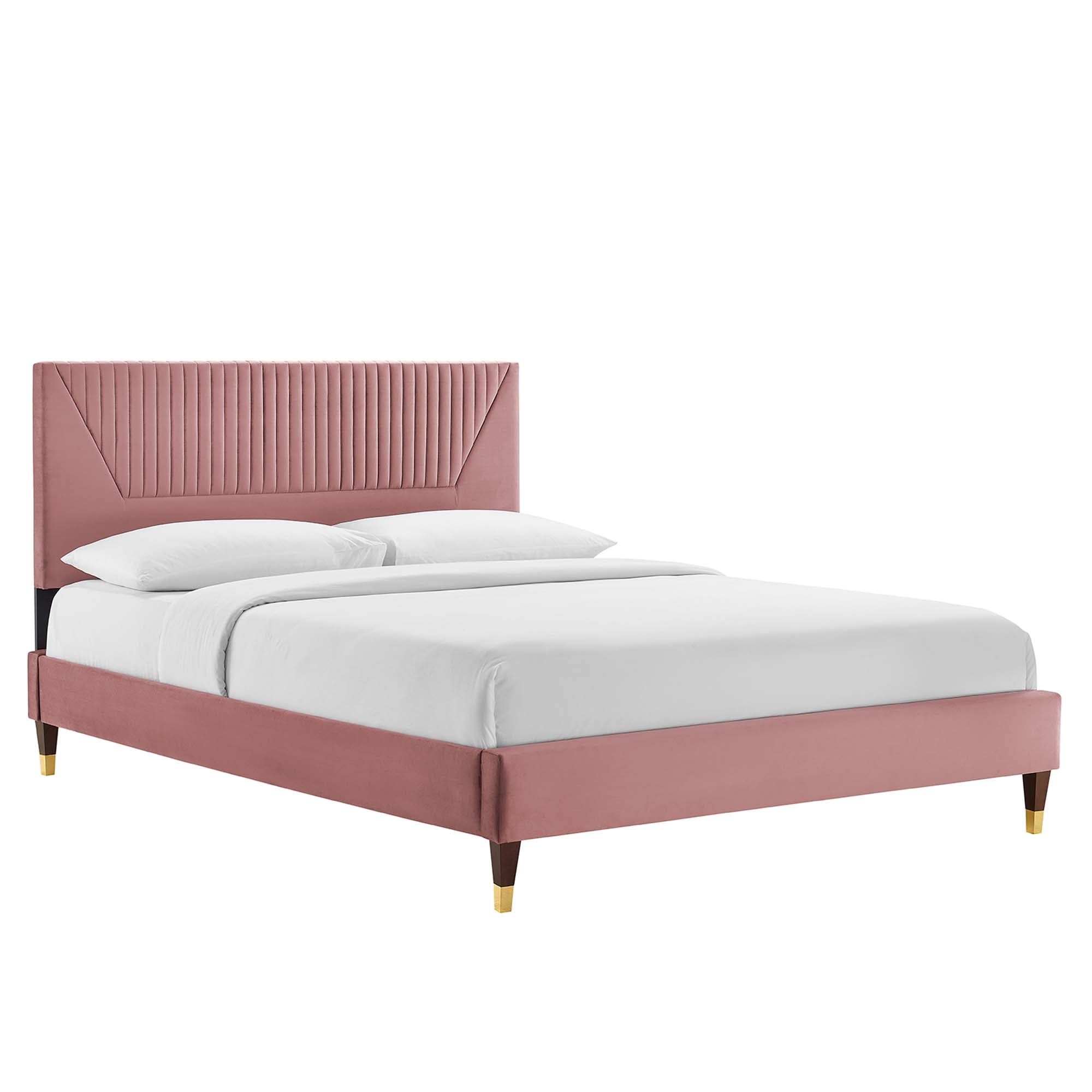 Yasmine Dusty Rose Channel Tufted Performance Velvet Queen Platform Bed