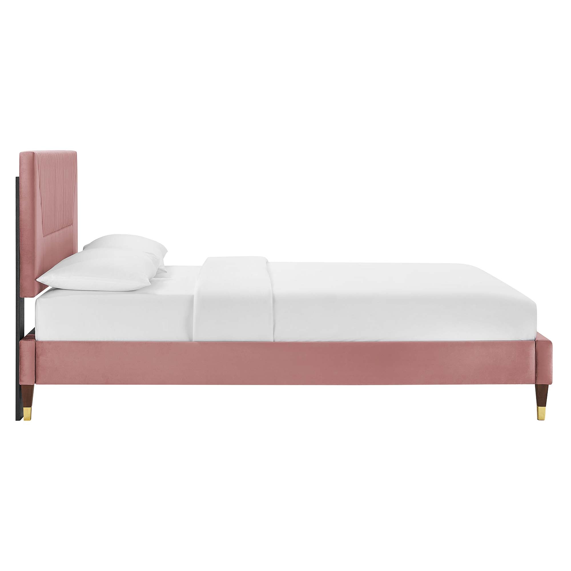 Yasmine Dusty Rose Channel Tufted Performance Velvet Queen Platform Bed