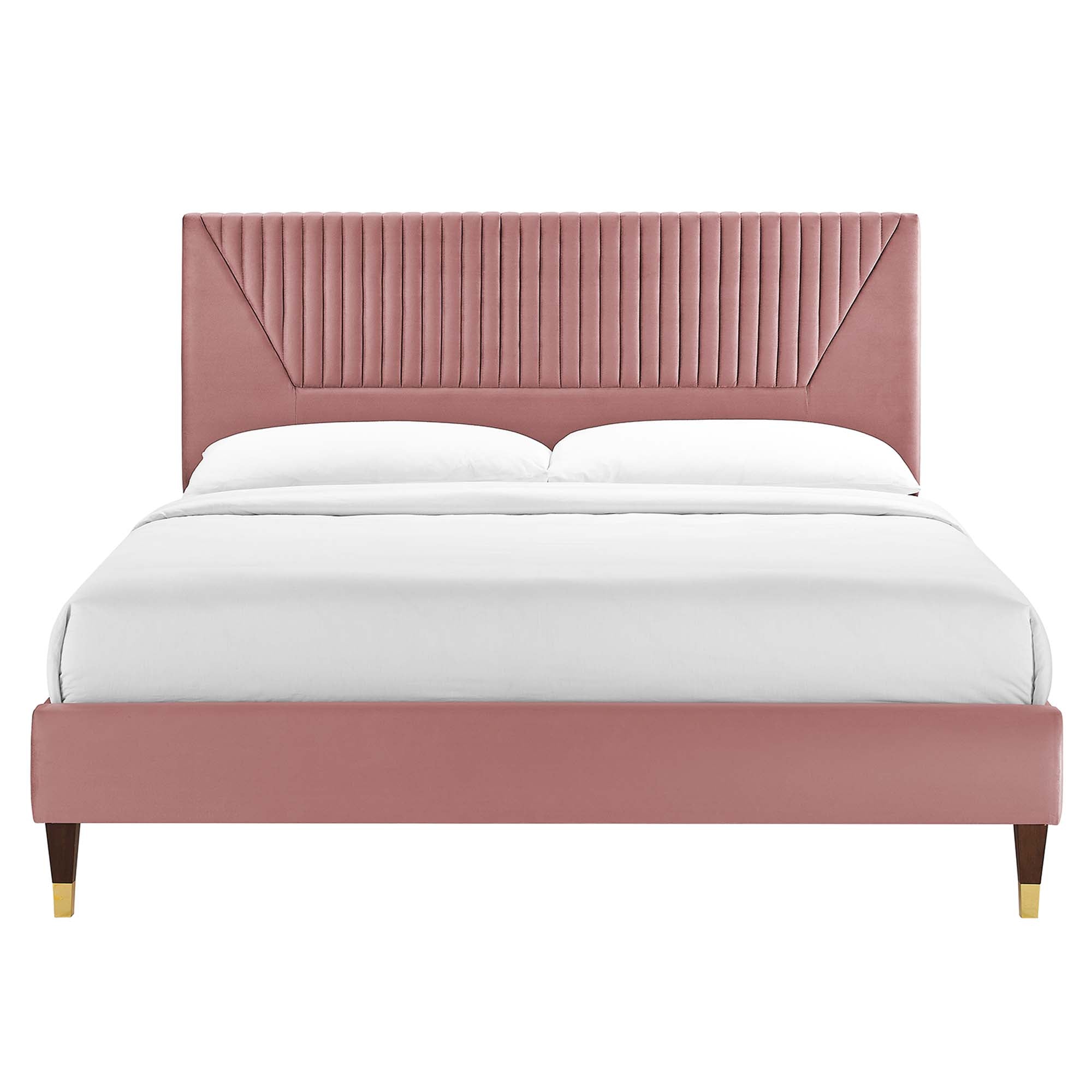 Yasmine Dusty Rose Channel Tufted Performance Velvet Queen Platform Bed