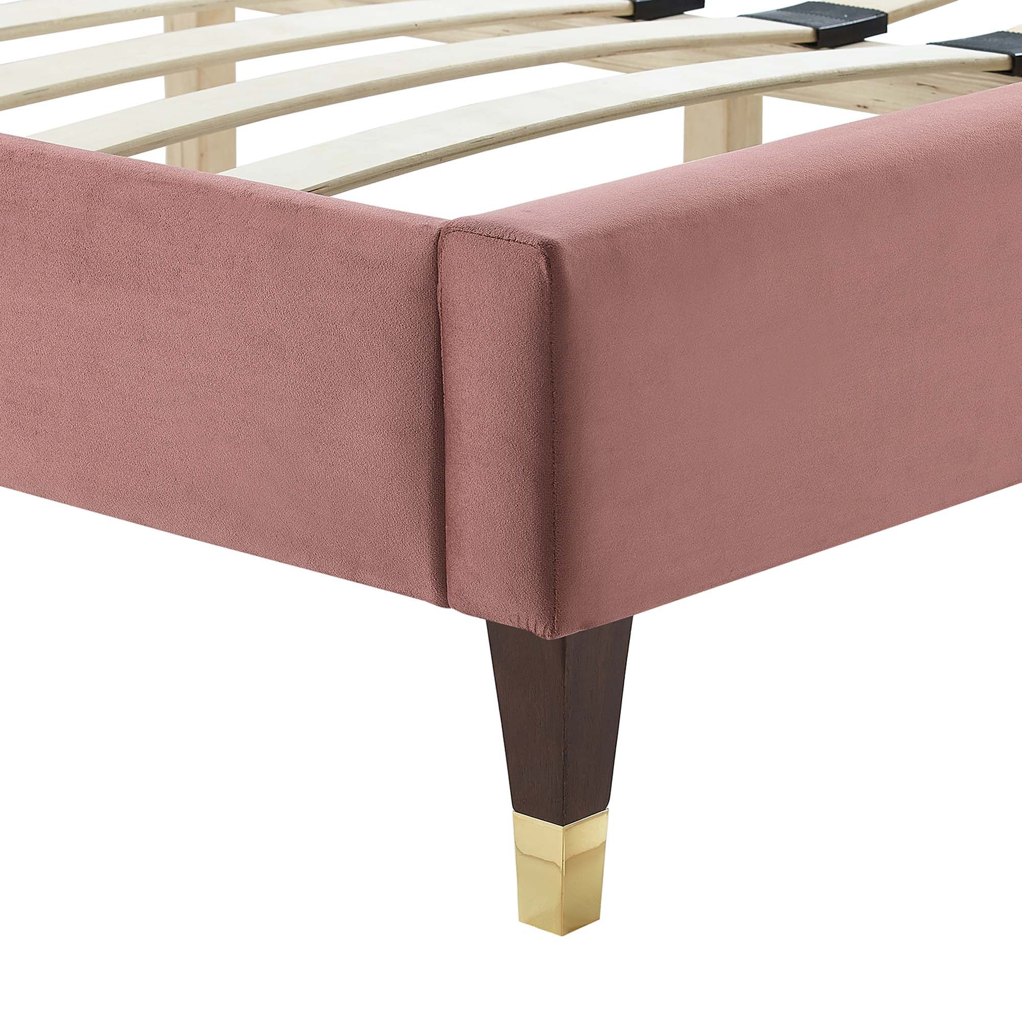 Yasmine Dusty Rose Channel Tufted Performance Velvet Queen Platform Bed