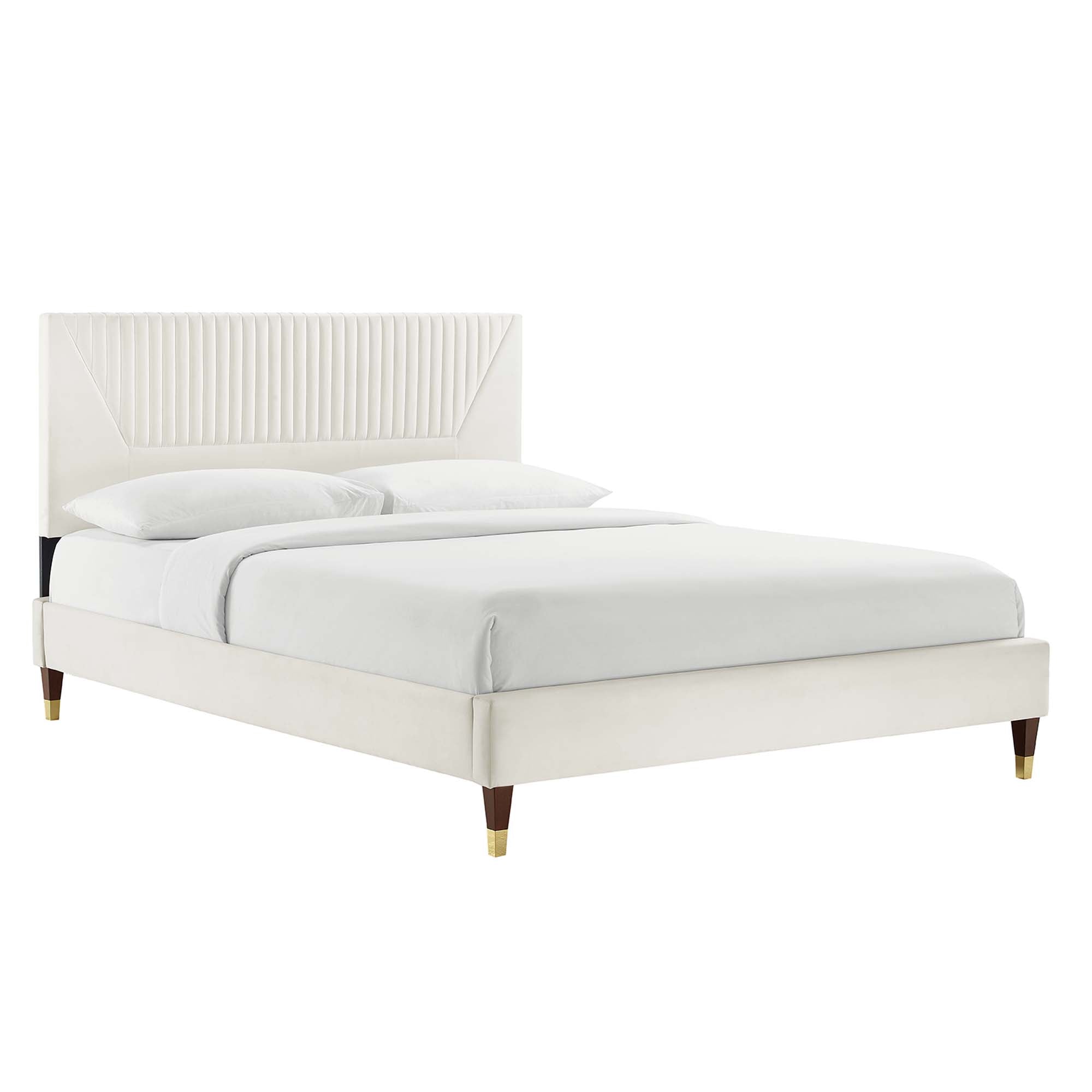 Yasmine Dusty Rose Channel Tufted Performance Velvet Queen Platform Bed