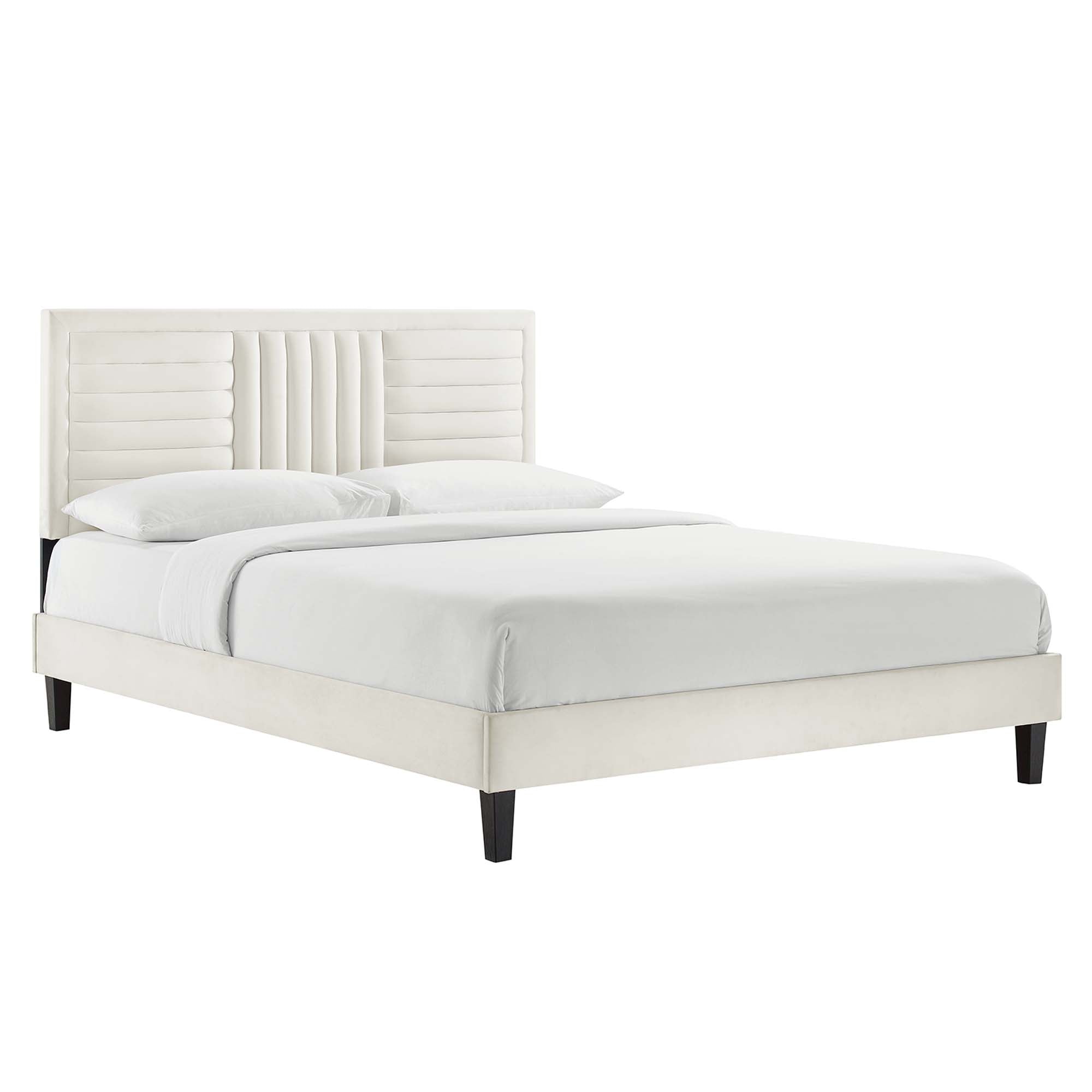 Sofia White Channel Tufted Performance Velvet Queen Platform Bed