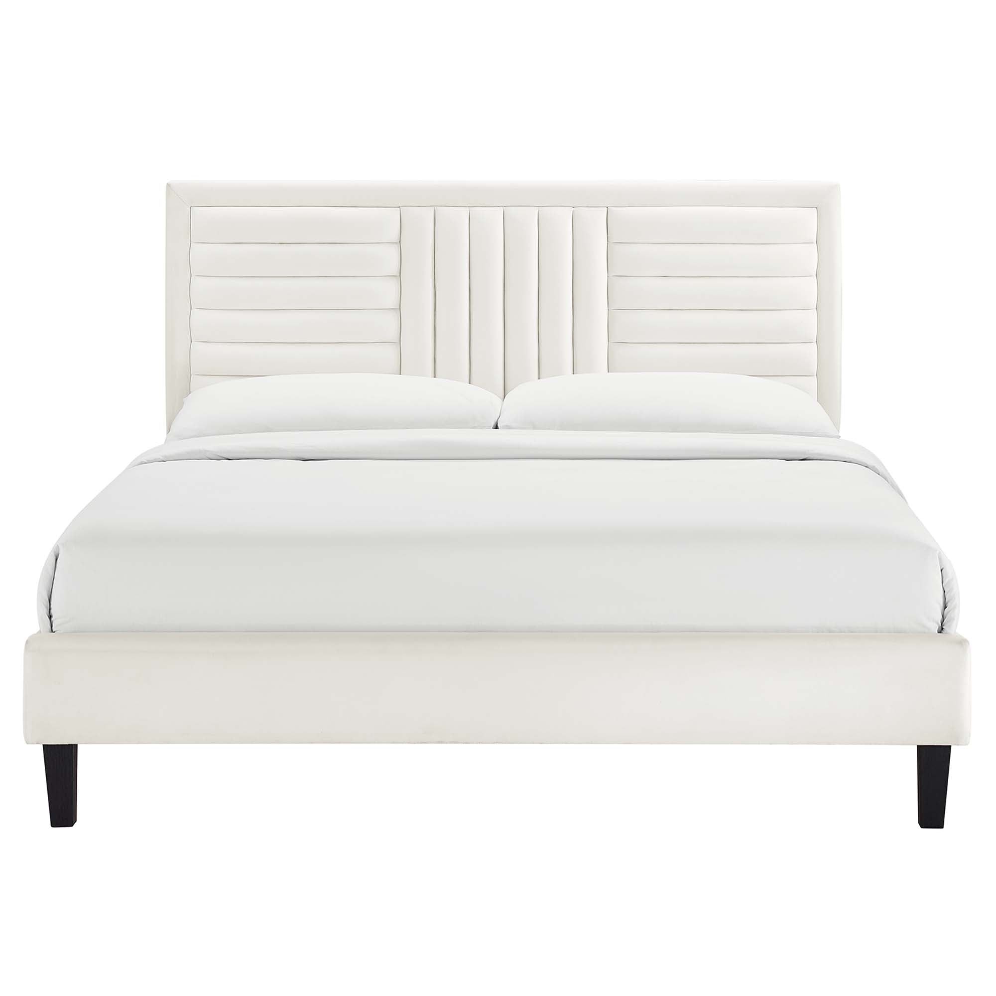 Sofia White Channel Tufted Performance Velvet Queen Platform Bed