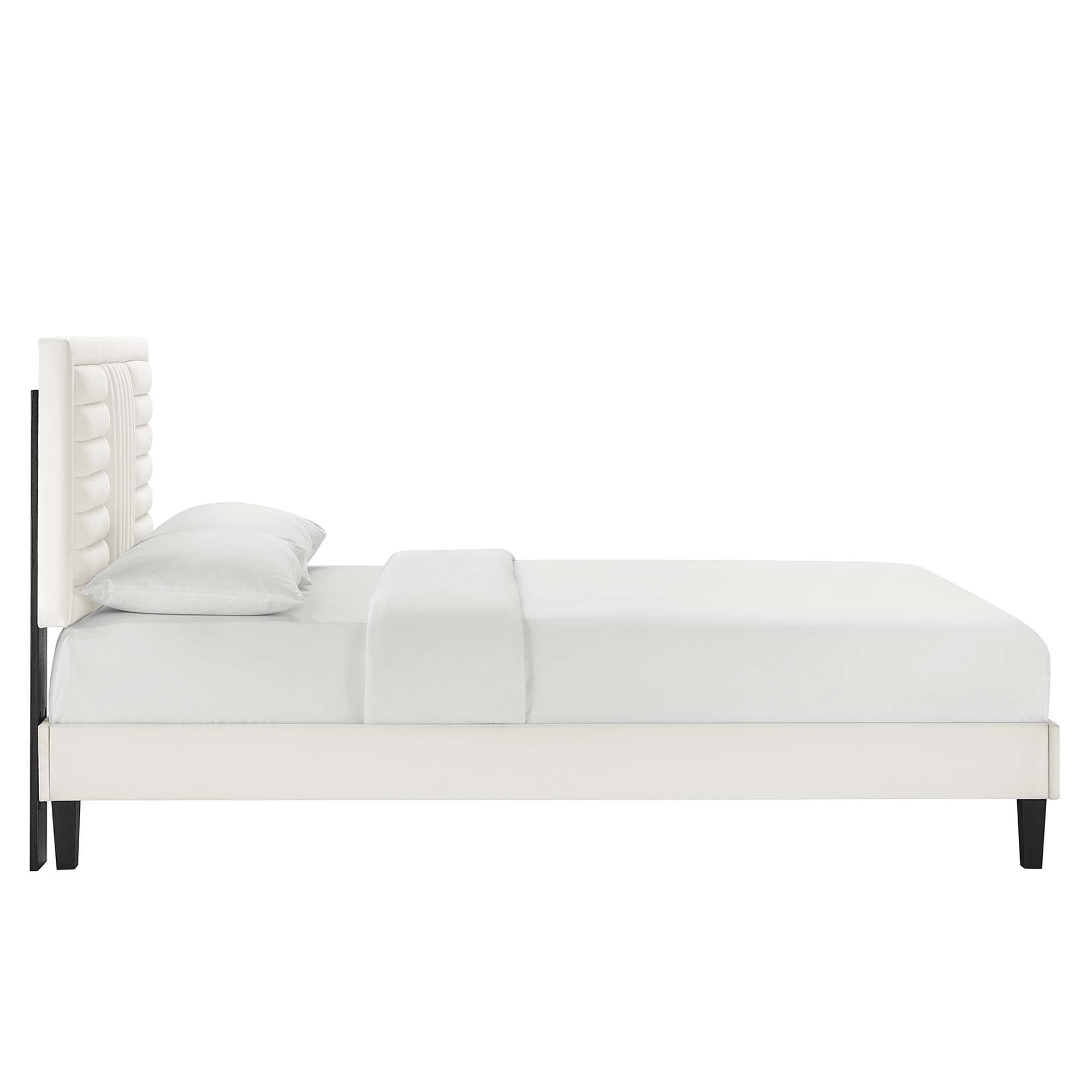 Sofia White Channel Tufted Performance Velvet Queen Platform Bed