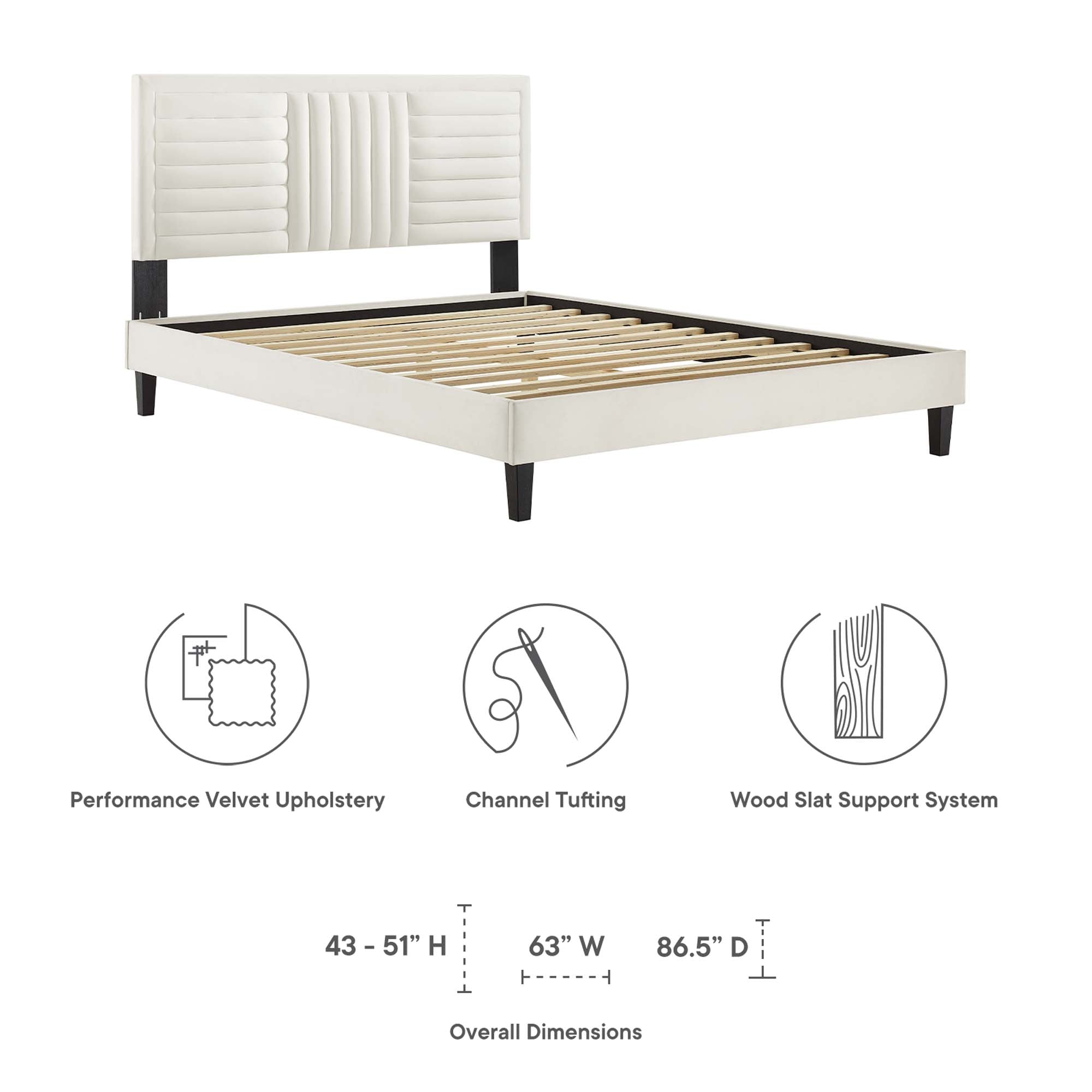 Sofia White Channel Tufted Performance Velvet Queen Platform Bed