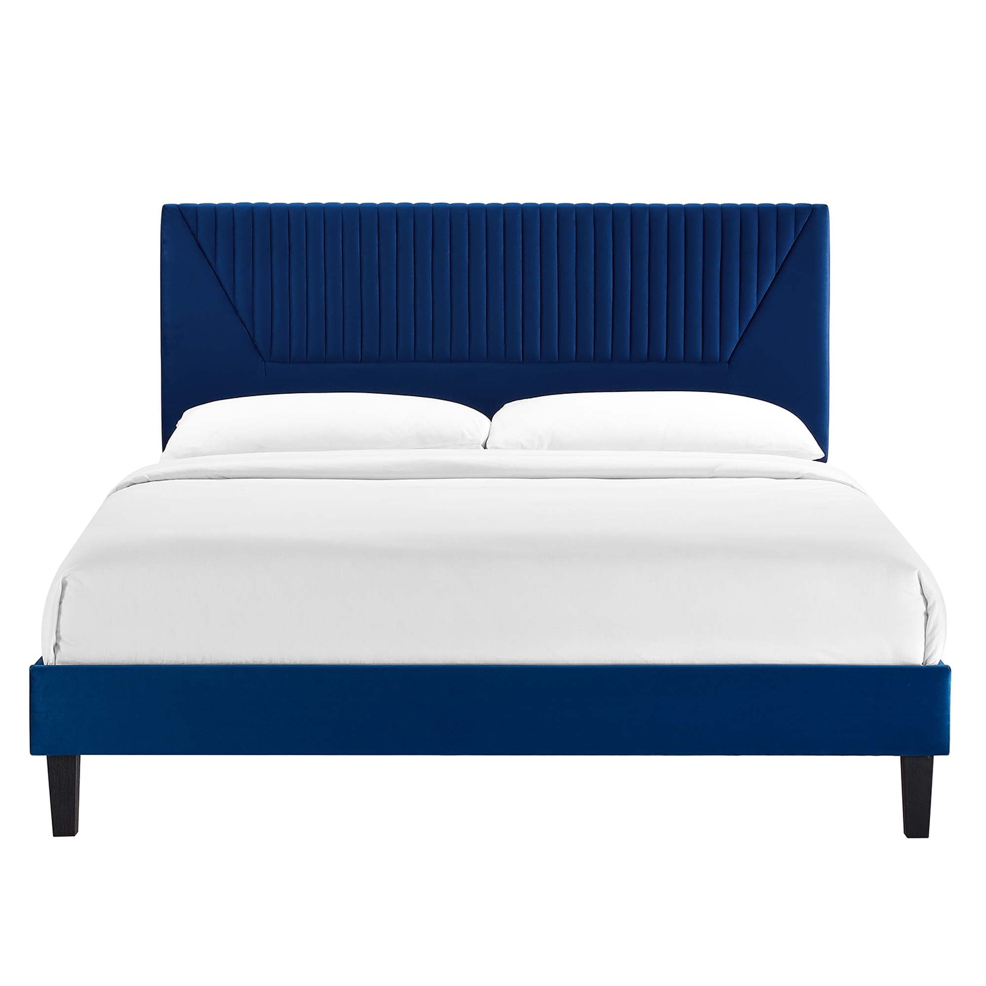 Yasmine Navy Channel Tufted Performance Velvet Queen Platform Bed