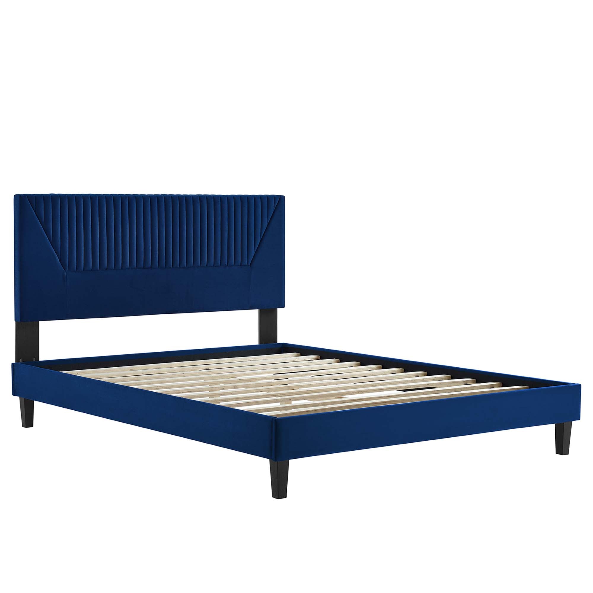 Yasmine Navy Channel Tufted Performance Velvet Queen Platform Bed