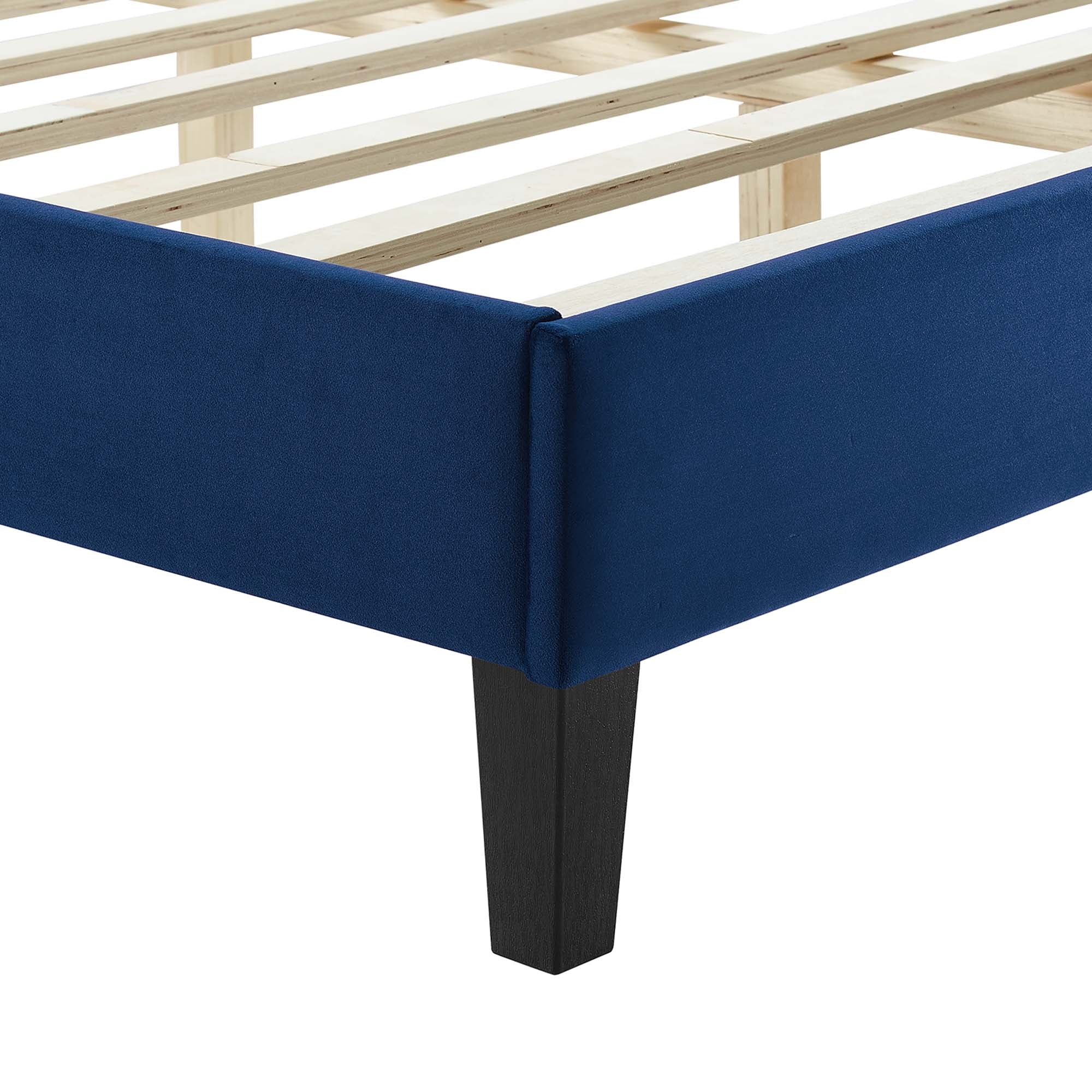 Yasmine Navy Channel Tufted Performance Velvet Queen Platform Bed