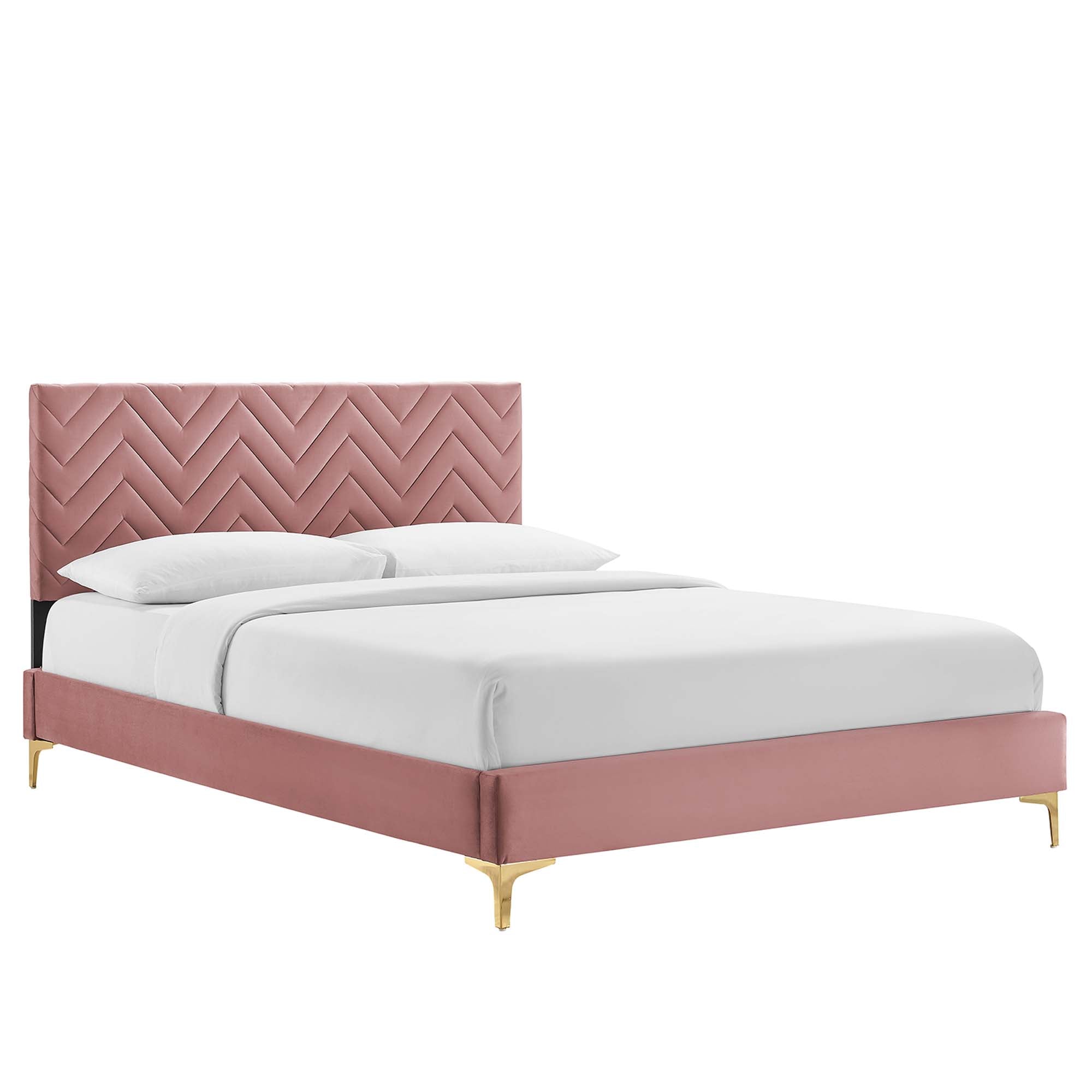 Leah Navy Chevron Tufted Performance Velvet Queen Platform Bed