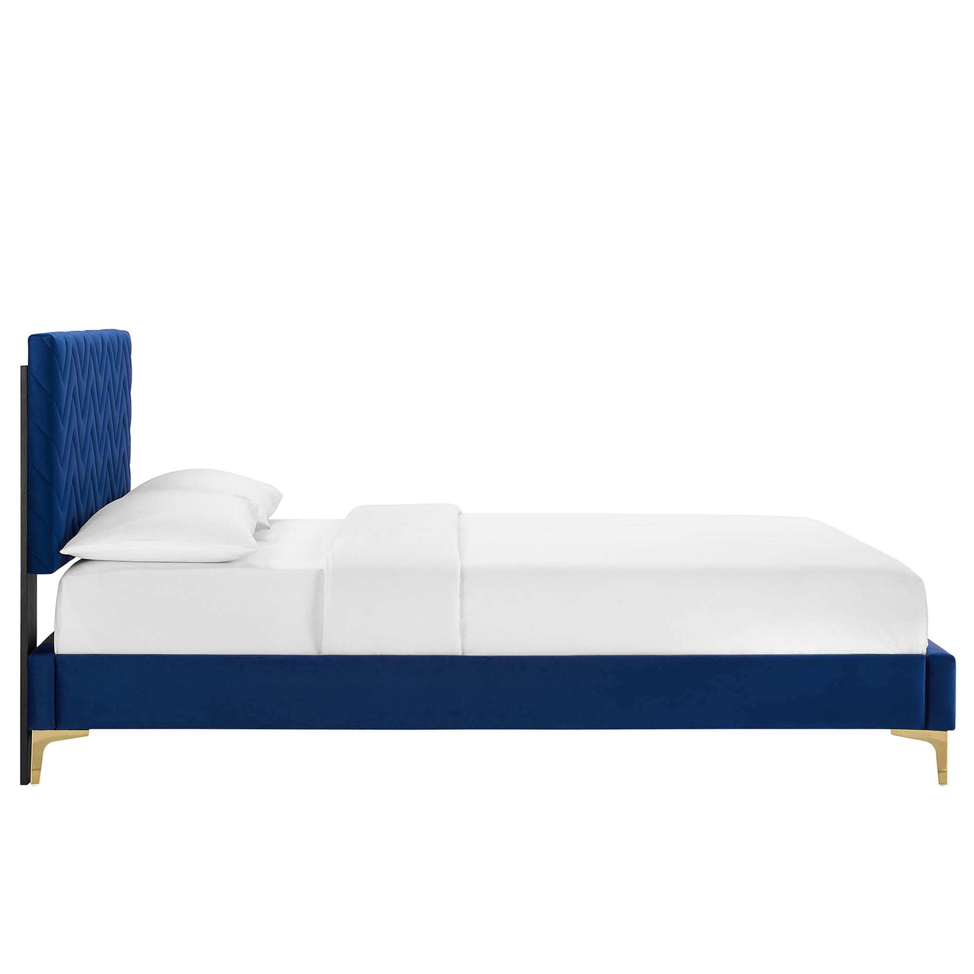 Leah Navy Chevron Tufted Performance Velvet Queen Platform Bed