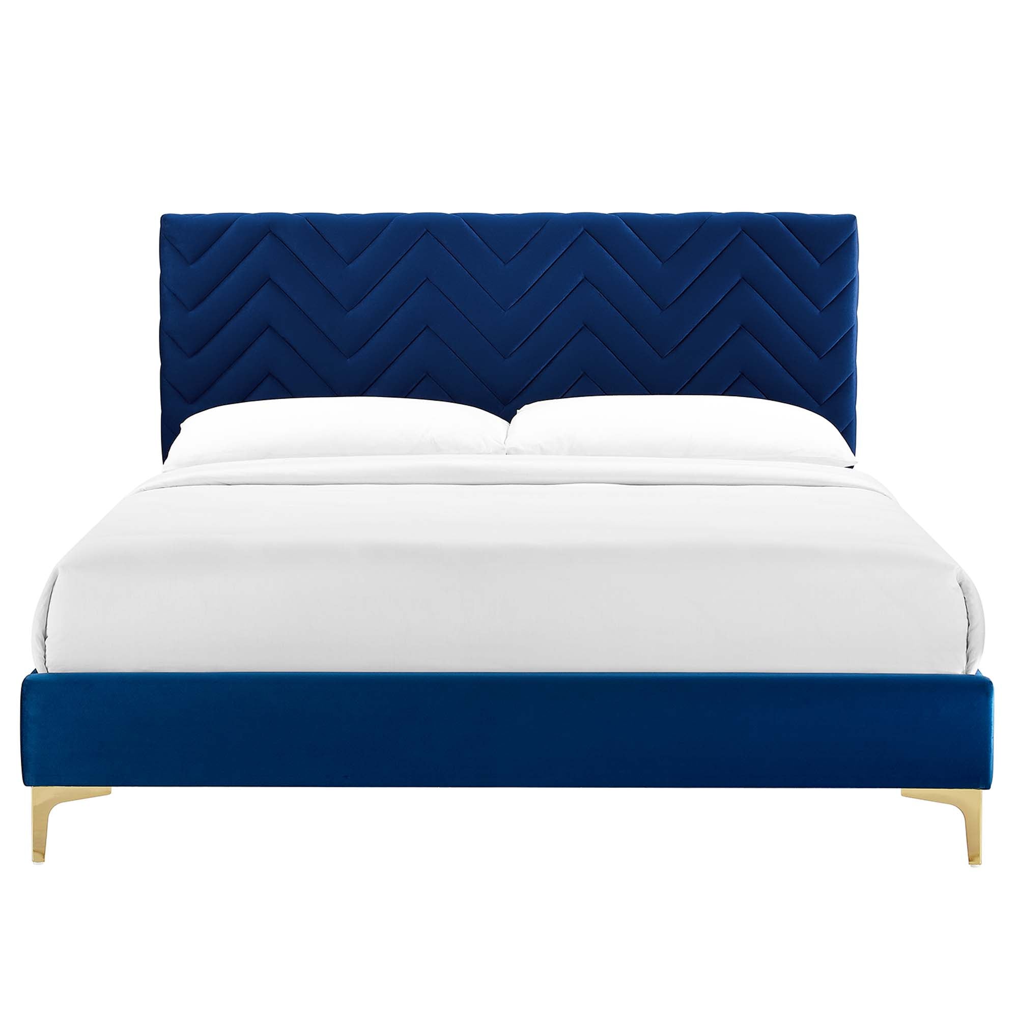 Leah Navy Chevron Tufted Performance Velvet Queen Platform Bed