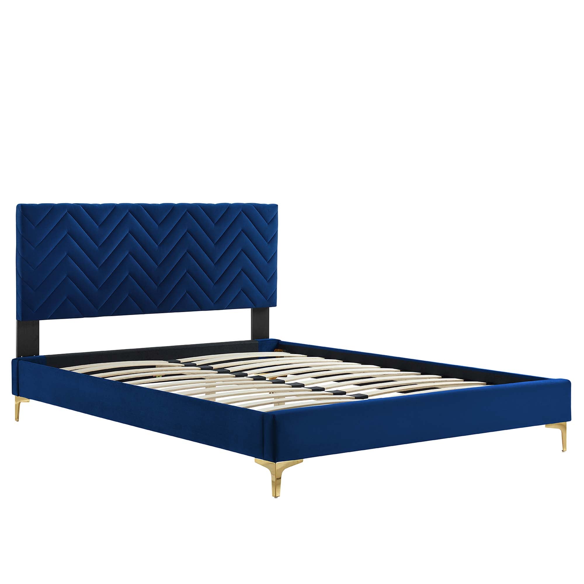 Leah Navy Chevron Tufted Performance Velvet Queen Platform Bed