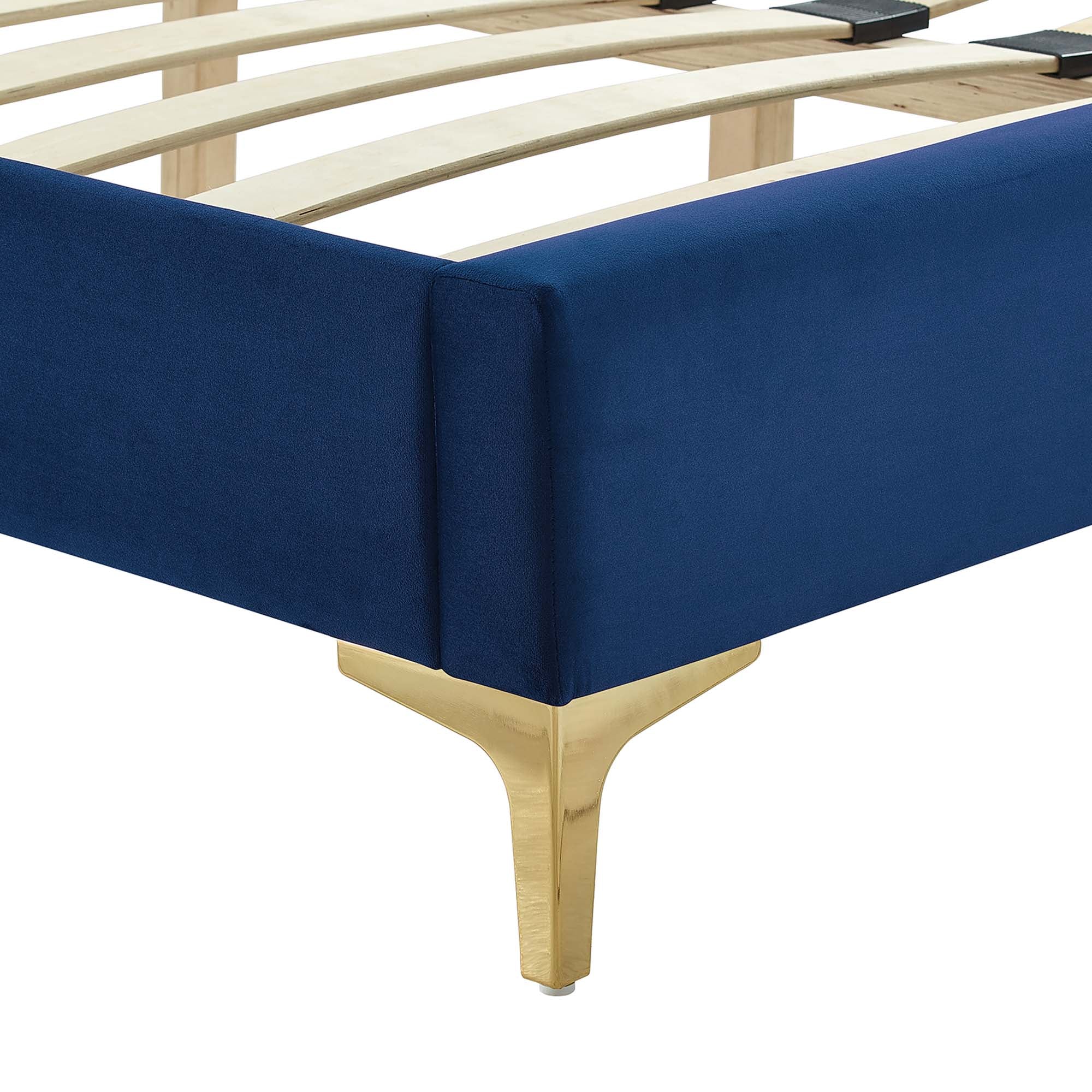 Leah Navy Chevron Tufted Performance Velvet Queen Platform Bed