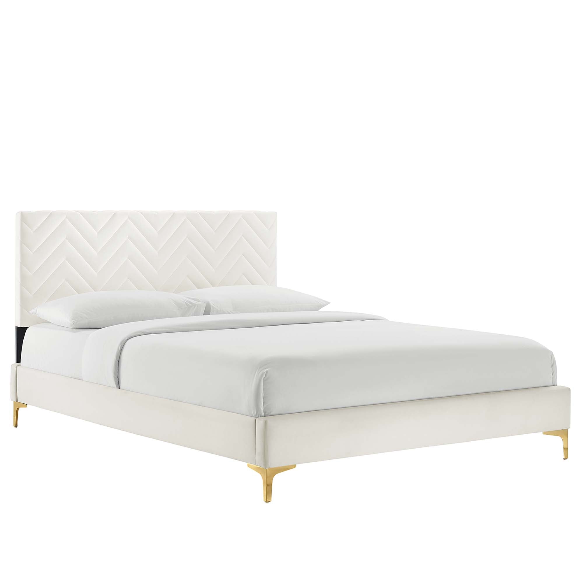 Leah Navy Chevron Tufted Performance Velvet Queen Platform Bed