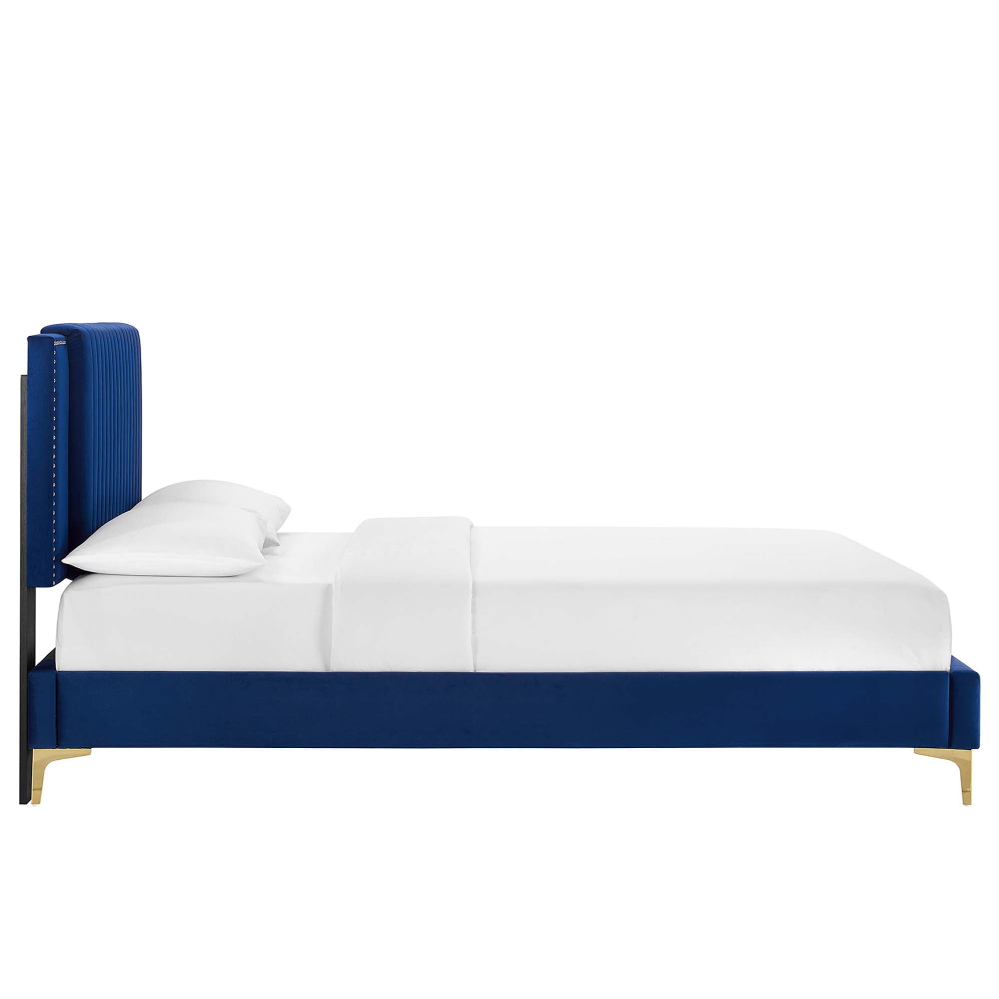 Zahra Navy Channel Tufted Performance Velvet Queen Platform Bed