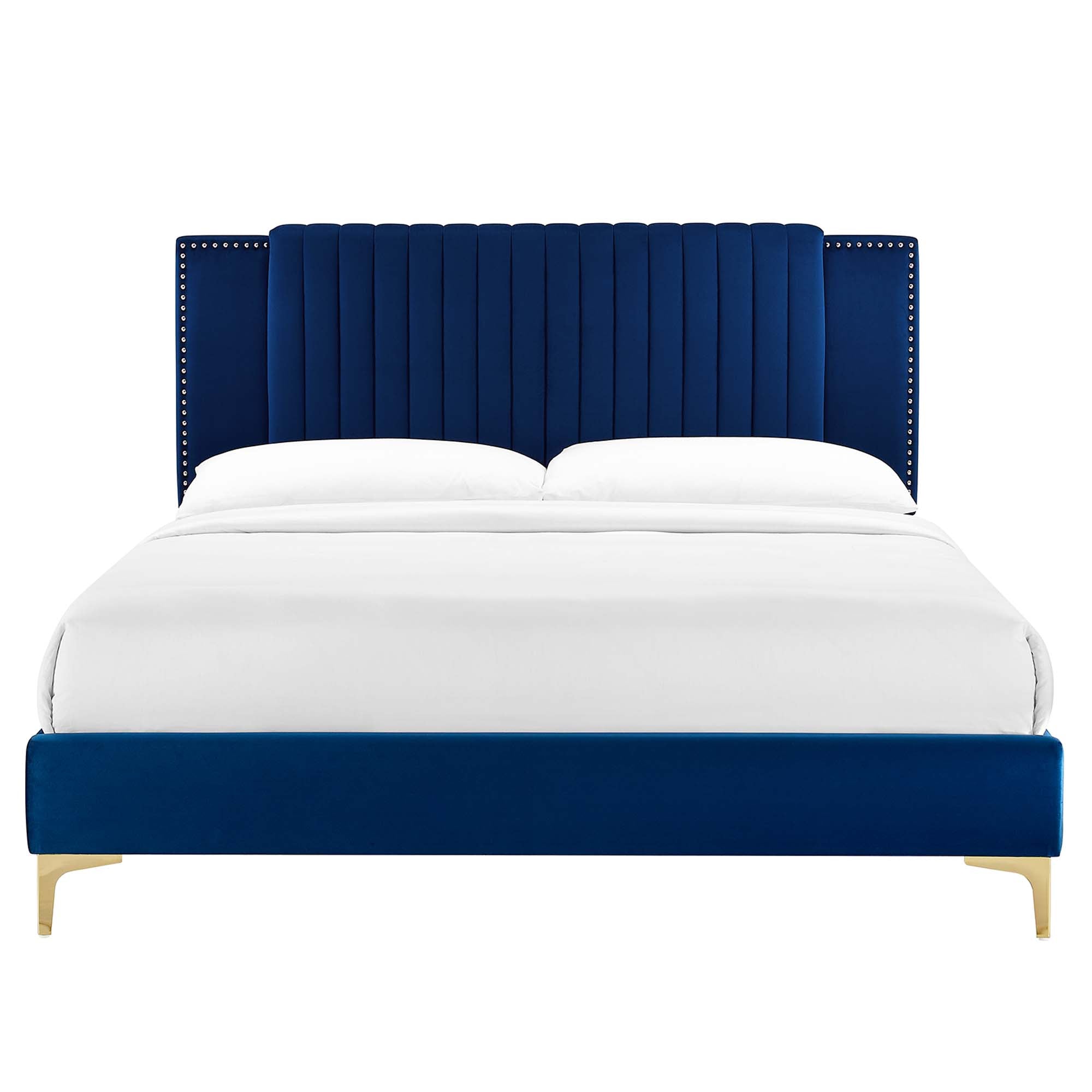 Zahra Navy Channel Tufted Performance Velvet Queen Platform Bed