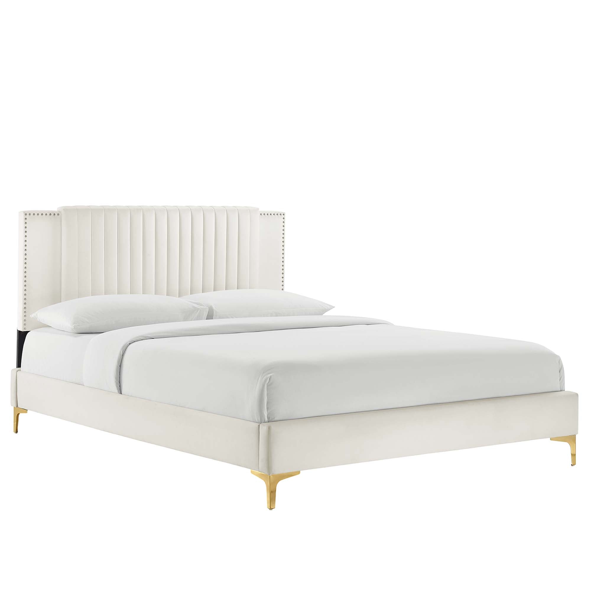 Zahra Navy Channel Tufted Performance Velvet Queen Platform Bed