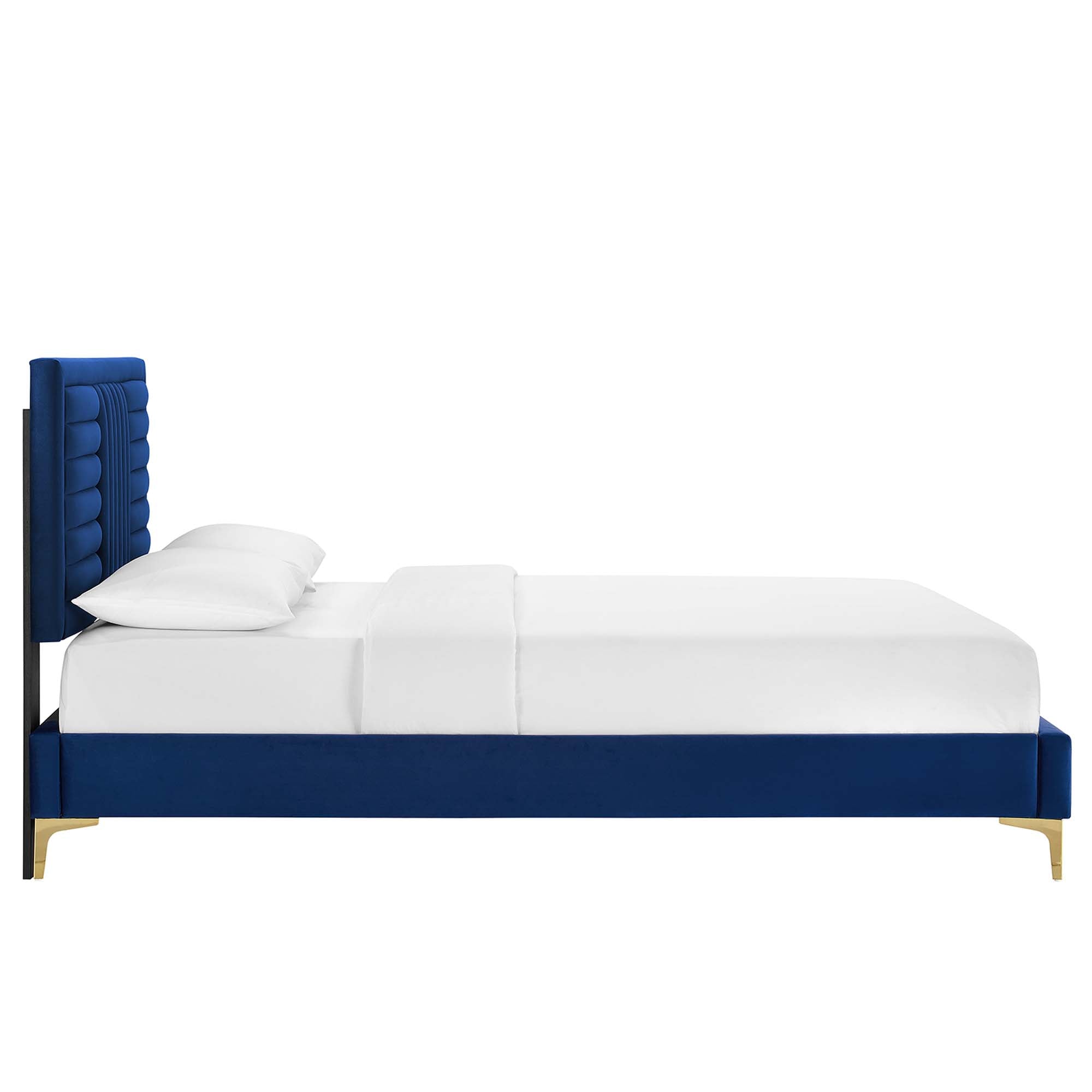 Sofia Navy Channel Tufted Performance Velvet Queen Platform Bed