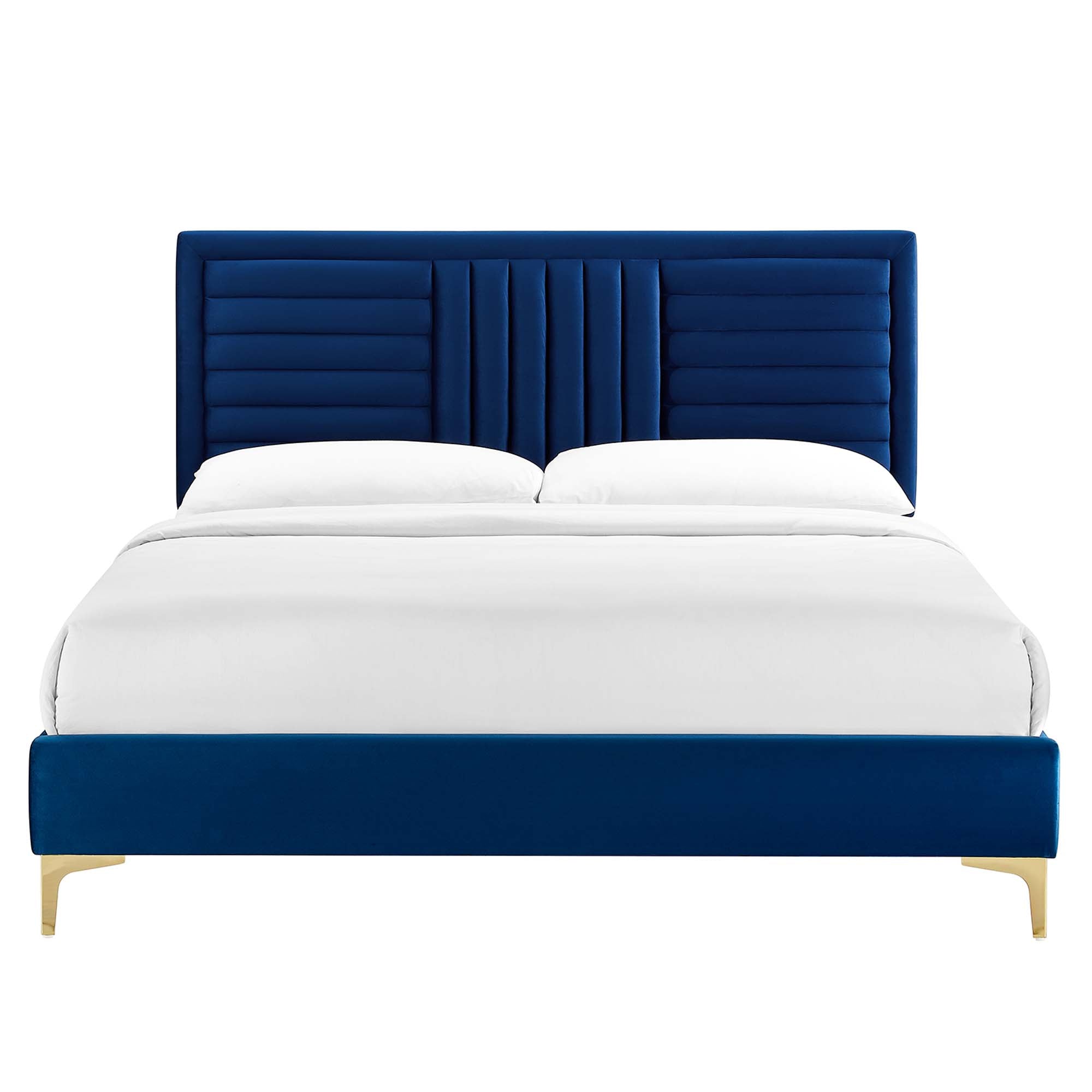 Sofia Navy Channel Tufted Performance Velvet Queen Platform Bed