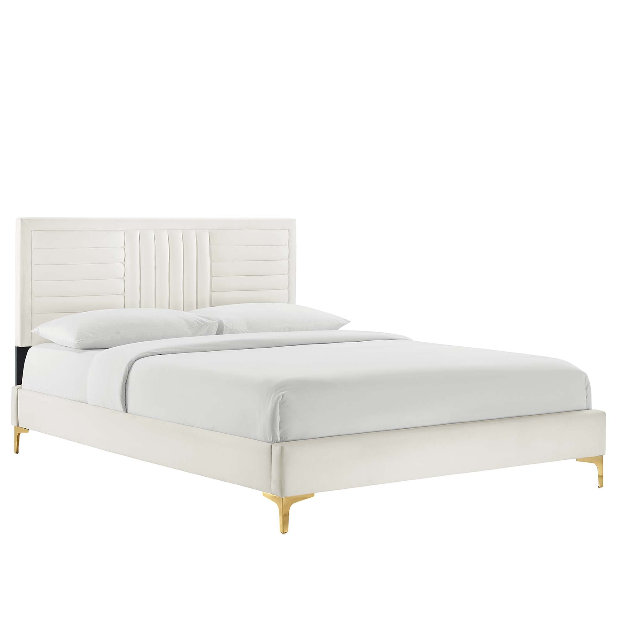 Sofia Navy Channel Tufted Performance Velvet Queen Platform Bed