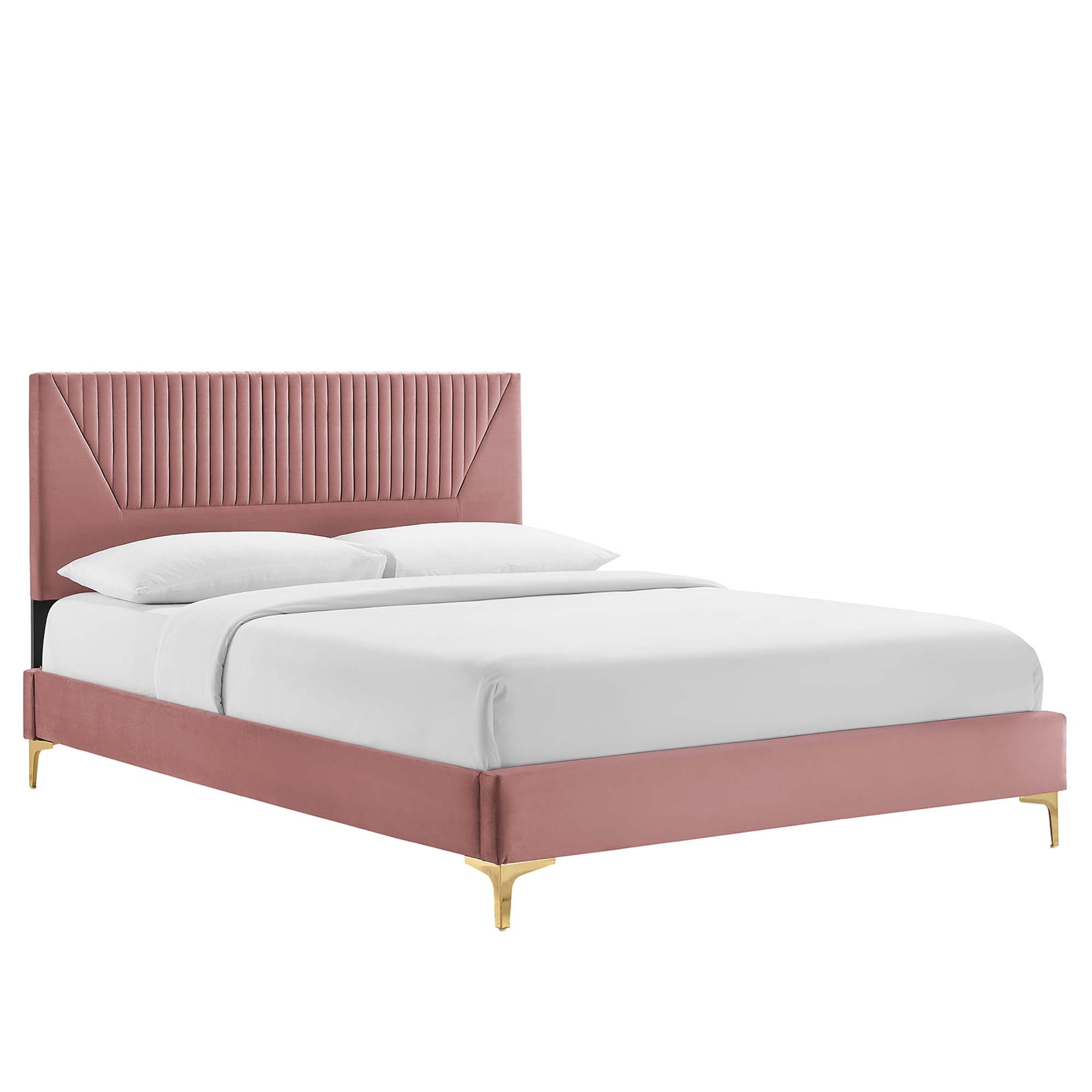 Yasmine Dusty Rose Channel Tufted Performance Velvet Queen Platform Bed