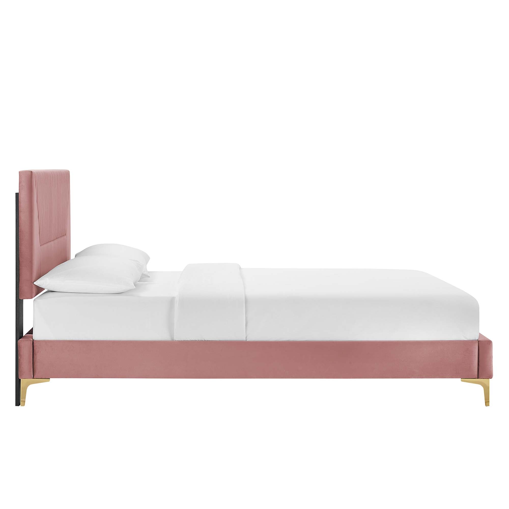 Yasmine Dusty Rose Channel Tufted Performance Velvet Queen Platform Bed