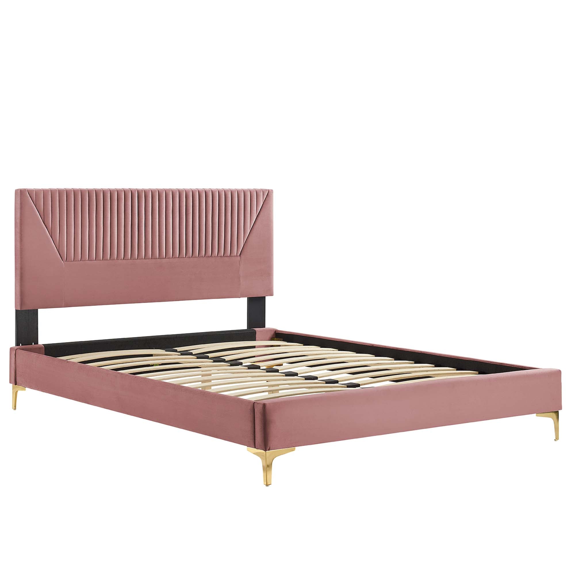 Yasmine Dusty Rose Channel Tufted Performance Velvet Queen Platform Bed