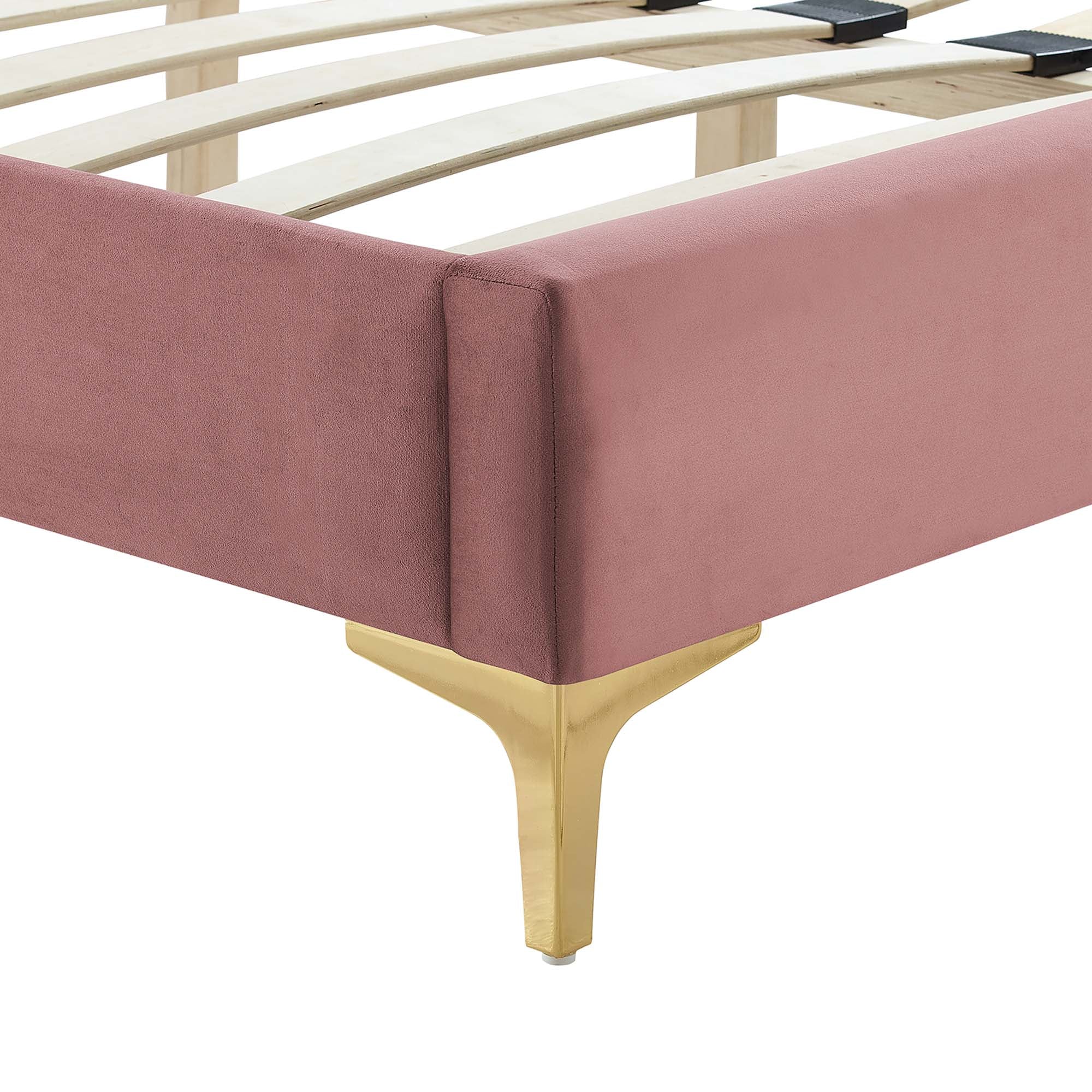 Yasmine Dusty Rose Channel Tufted Performance Velvet Queen Platform Bed