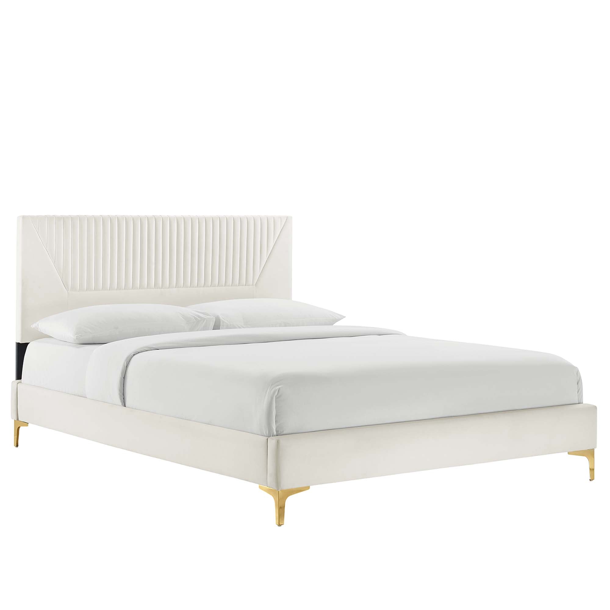 Yasmine Dusty Rose Channel Tufted Performance Velvet Queen Platform Bed