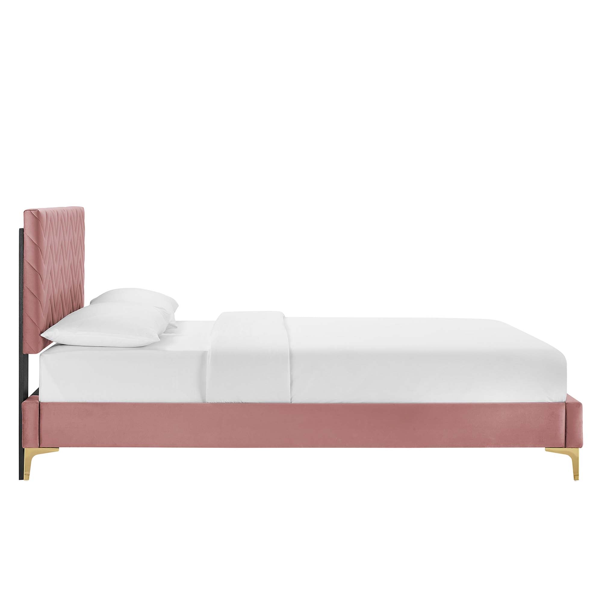 Leah Dusty Rose Chevron Tufted Performance Velvet Twin Platform Bed