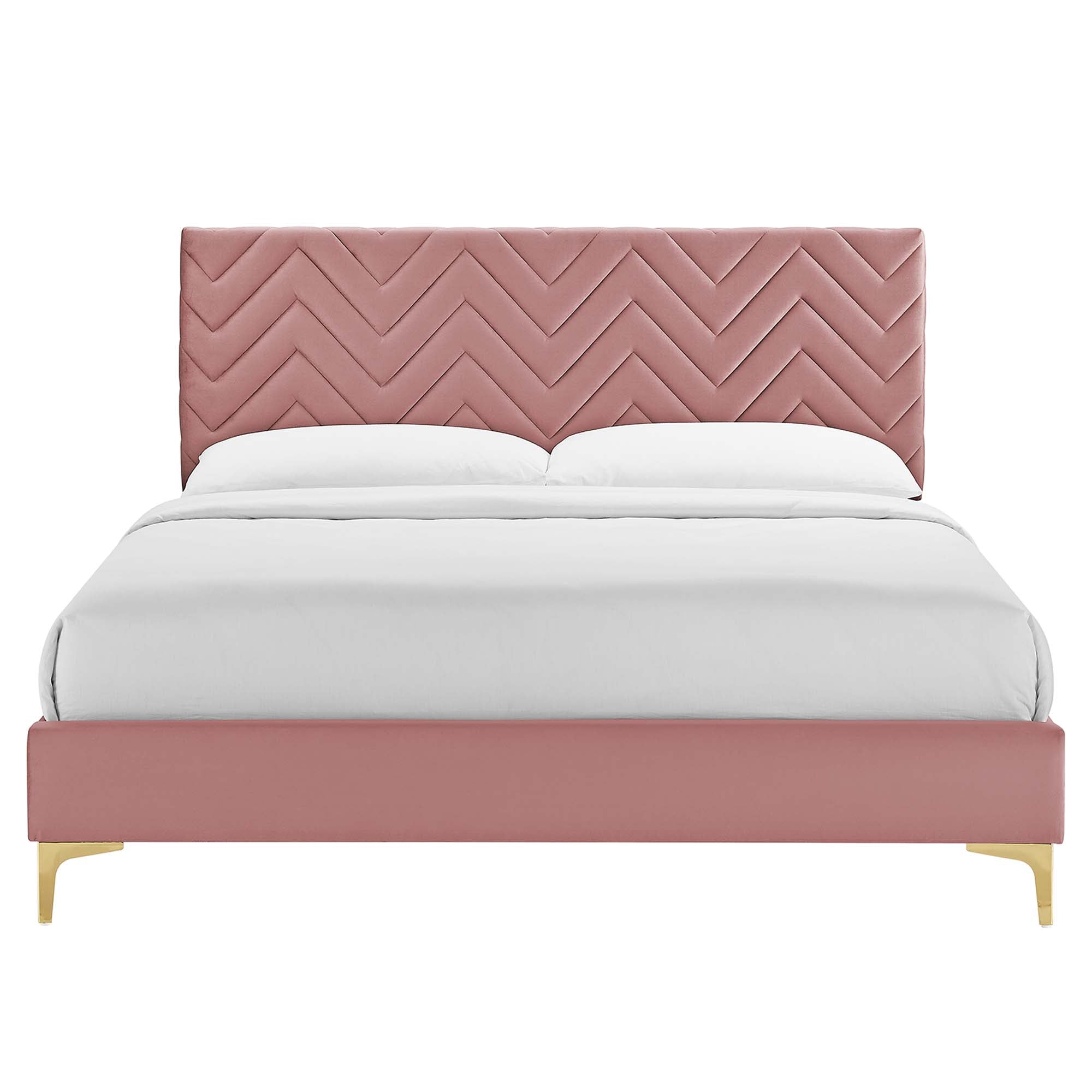 Leah Dusty Rose Chevron Tufted Performance Velvet Twin Platform Bed