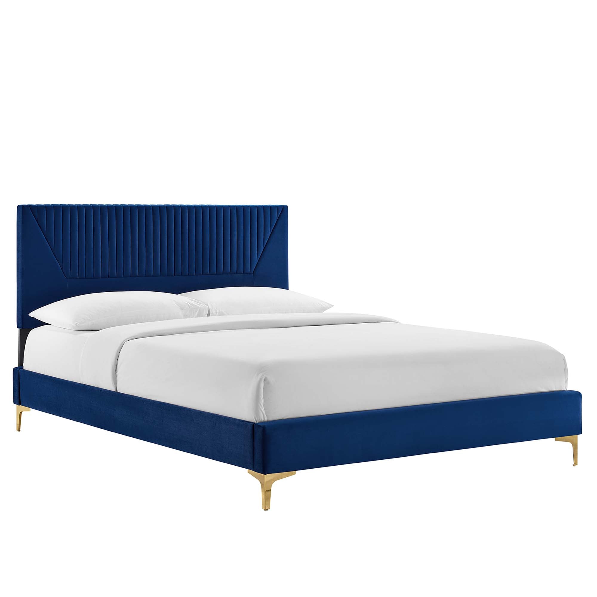 Yasmine Navy Channel Tufted Performance Velvet Twin Platform Bed