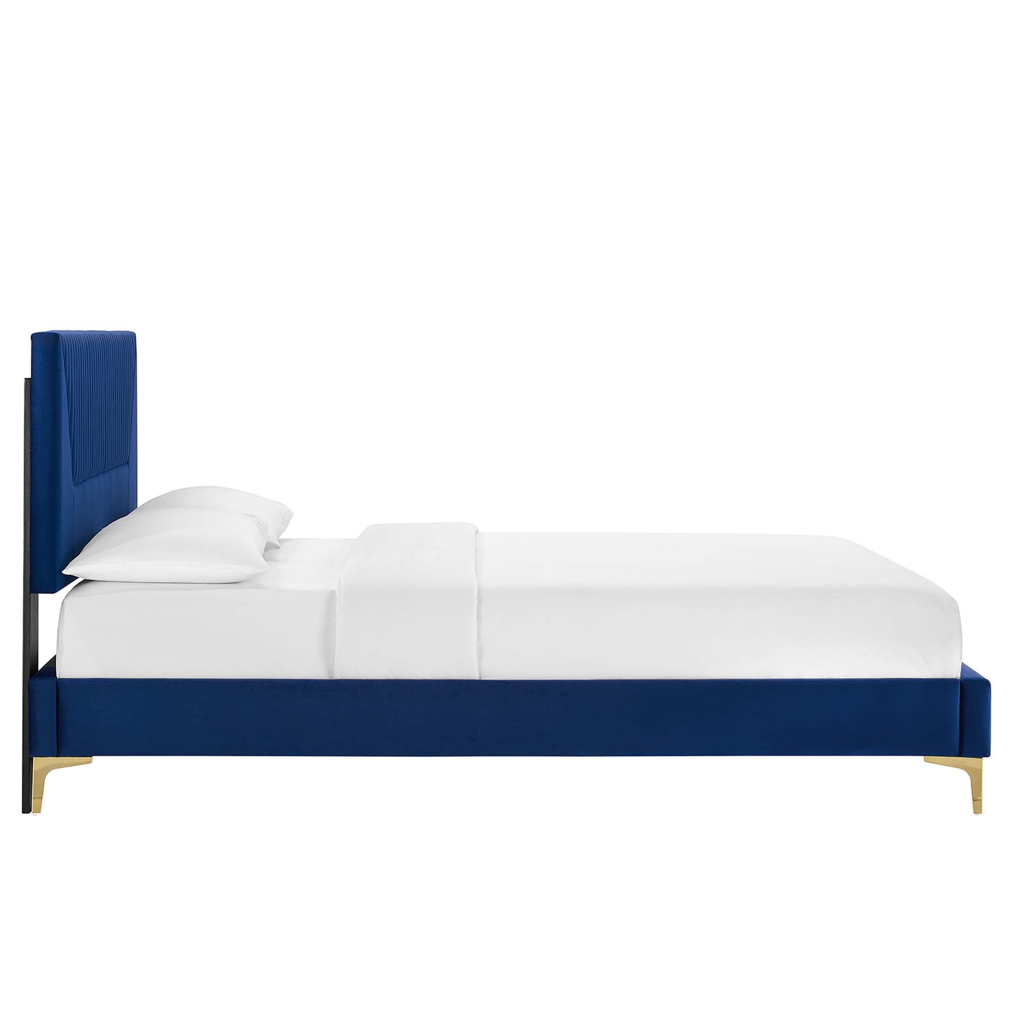 Yasmine Navy Channel Tufted Performance Velvet Twin Platform Bed