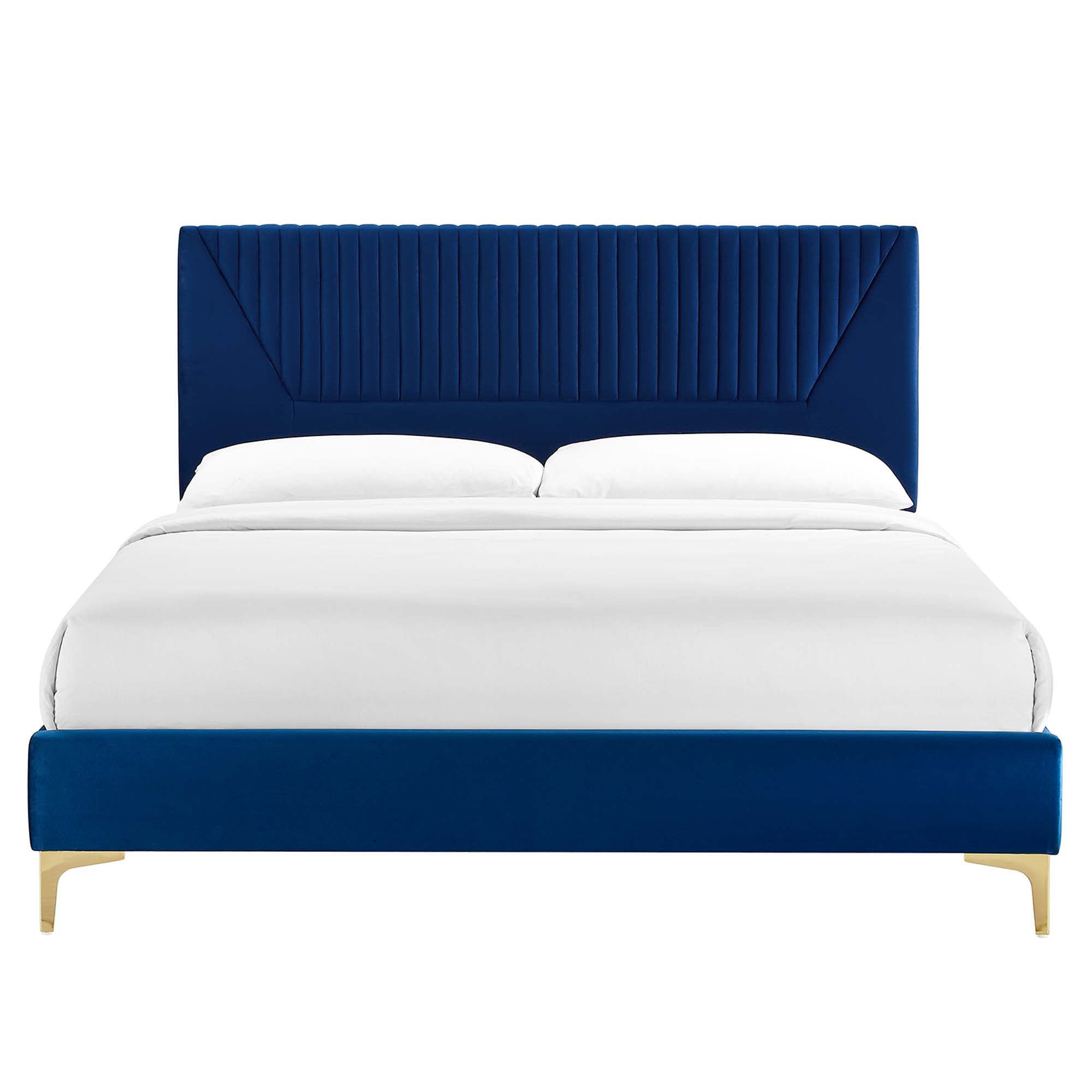 Yasmine Navy Channel Tufted Performance Velvet Twin Platform Bed