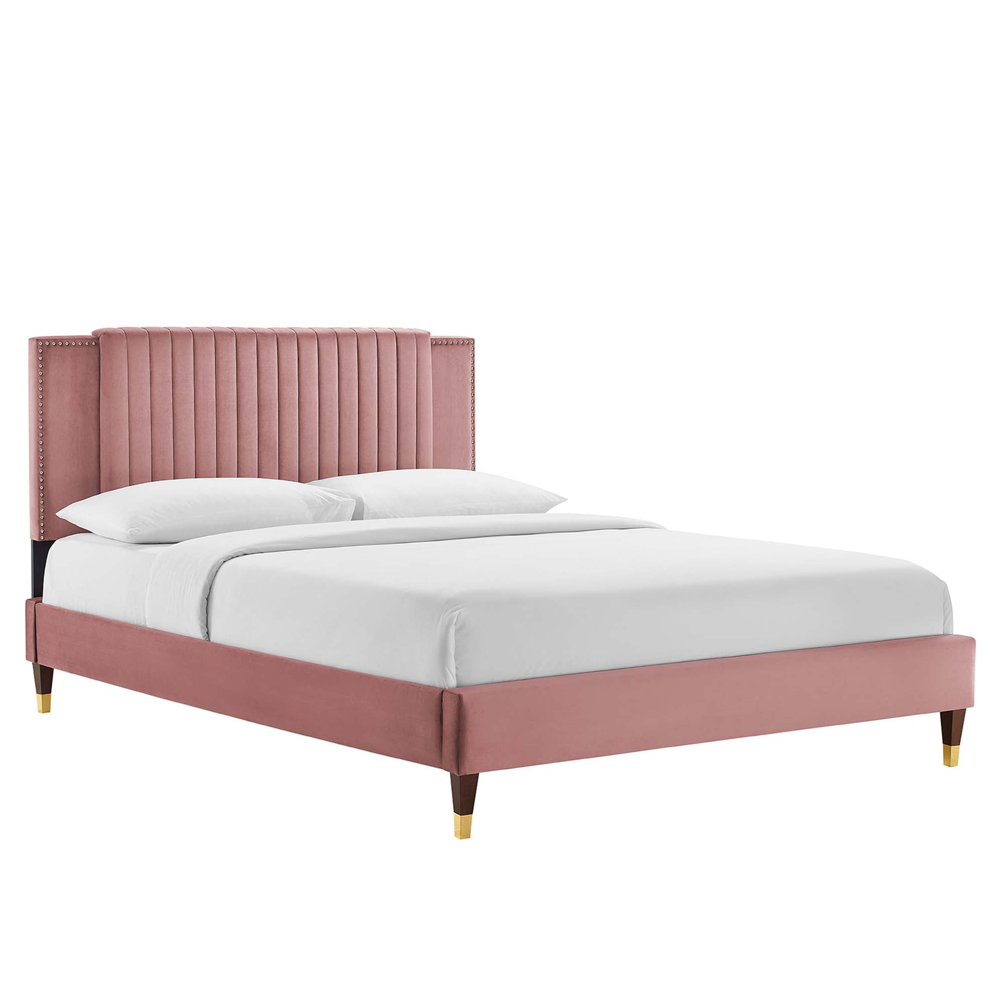 Zahra Dusty Rose Channel Tufted Performance Velvet Twin Platform Bed