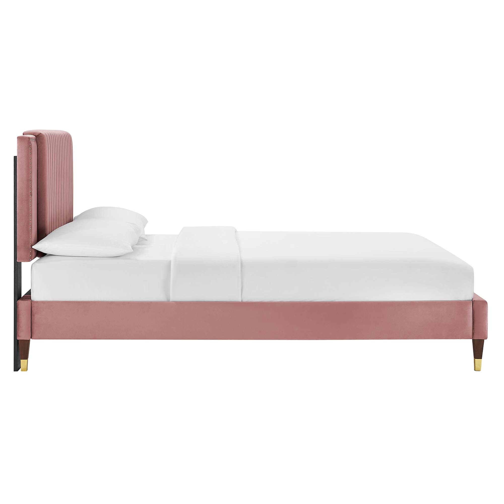 Zahra Dusty Rose Channel Tufted Performance Velvet Twin Platform Bed