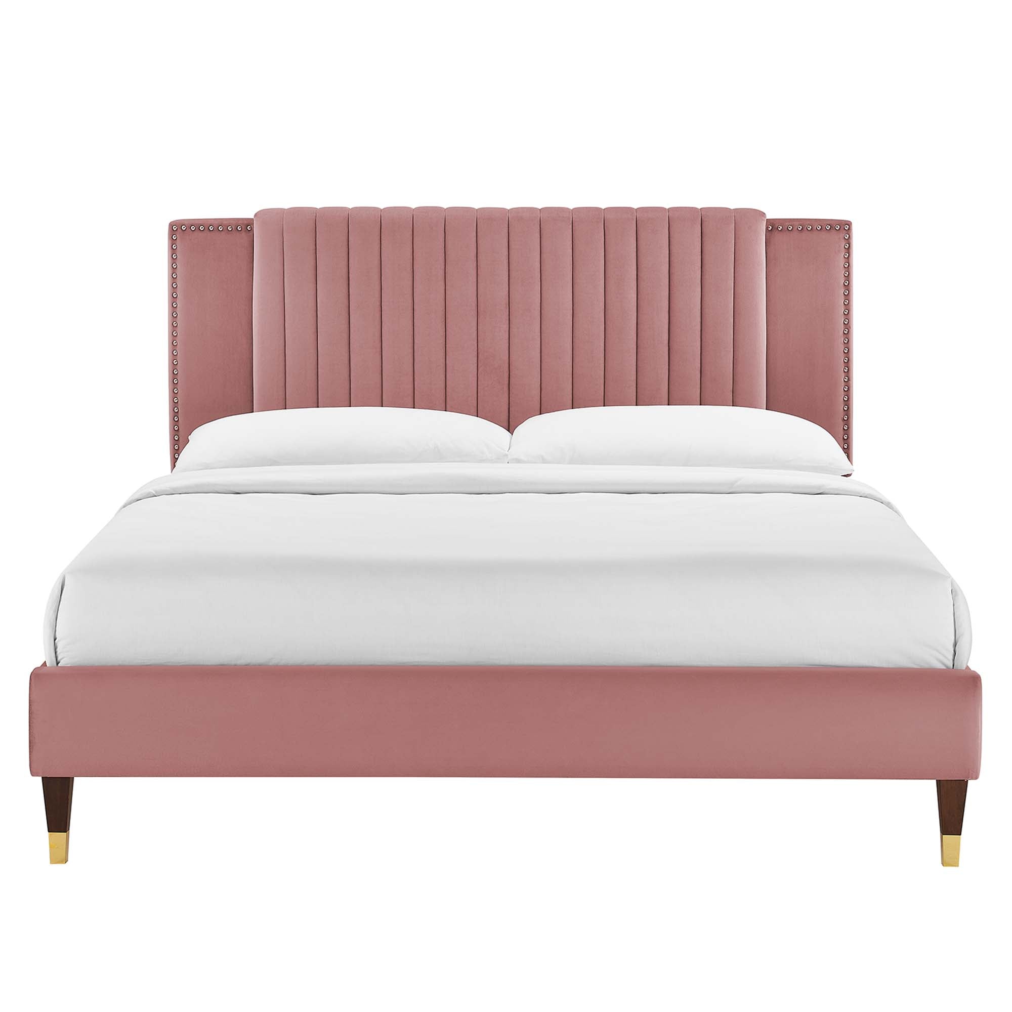 Zahra Dusty Rose Channel Tufted Performance Velvet Twin Platform Bed