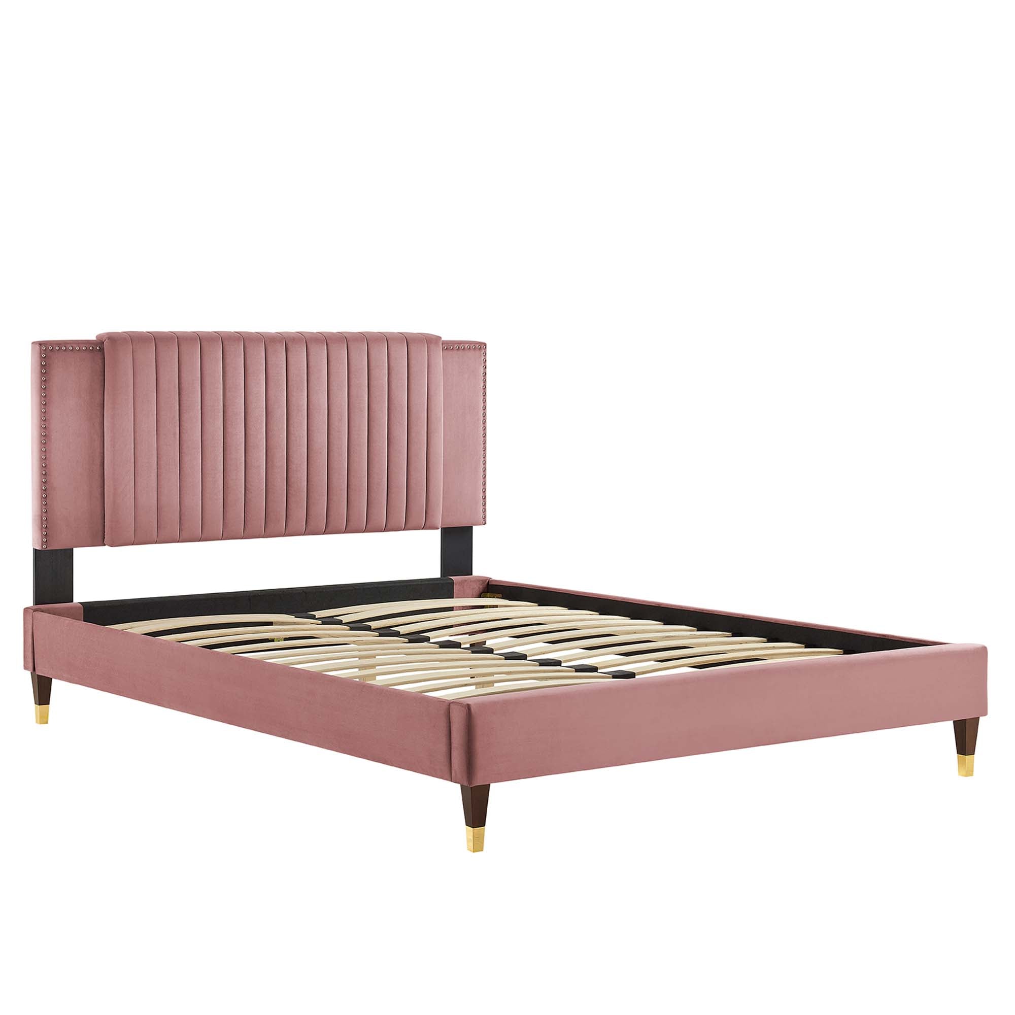 Zahra Dusty Rose Channel Tufted Performance Velvet Twin Platform Bed