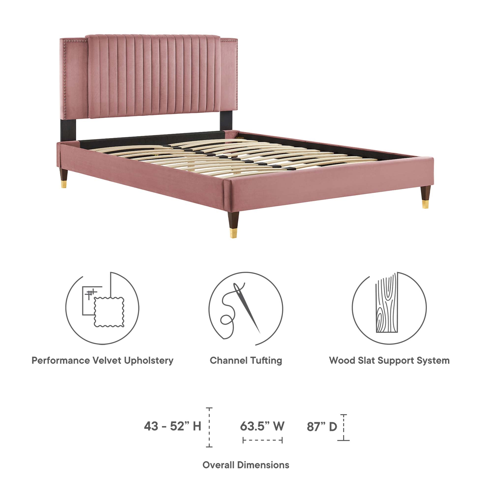 Zahra Dusty Rose Channel Tufted Performance Velvet Twin Platform Bed