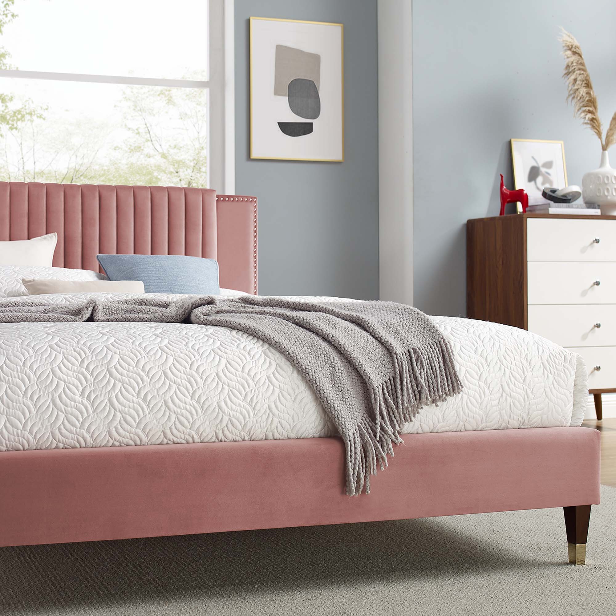 Zahra Dusty Rose Channel Tufted Performance Velvet Twin Platform Bed