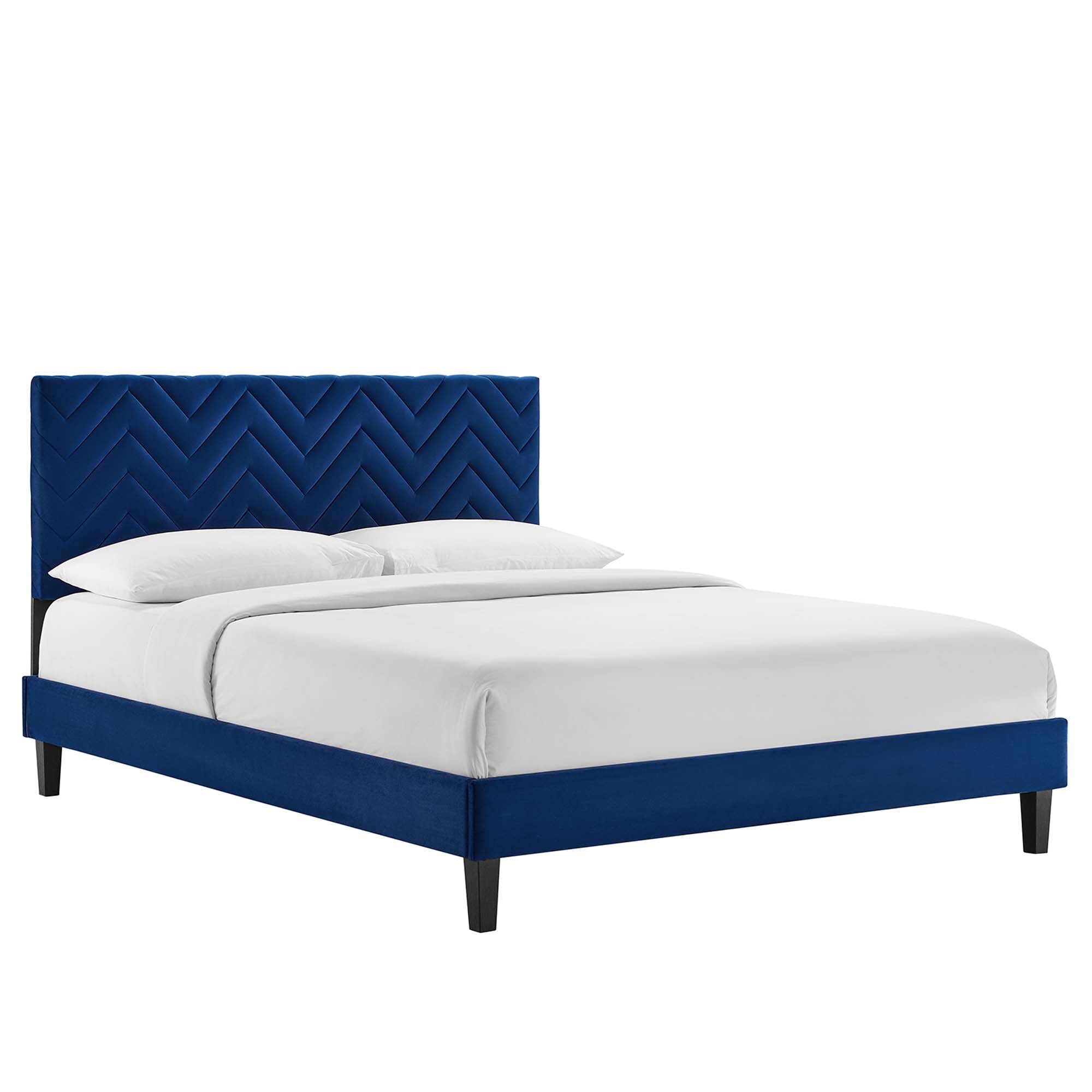 Leah Dusty Rose Chevron Tufted Performance Velvet Twin Platform Bed