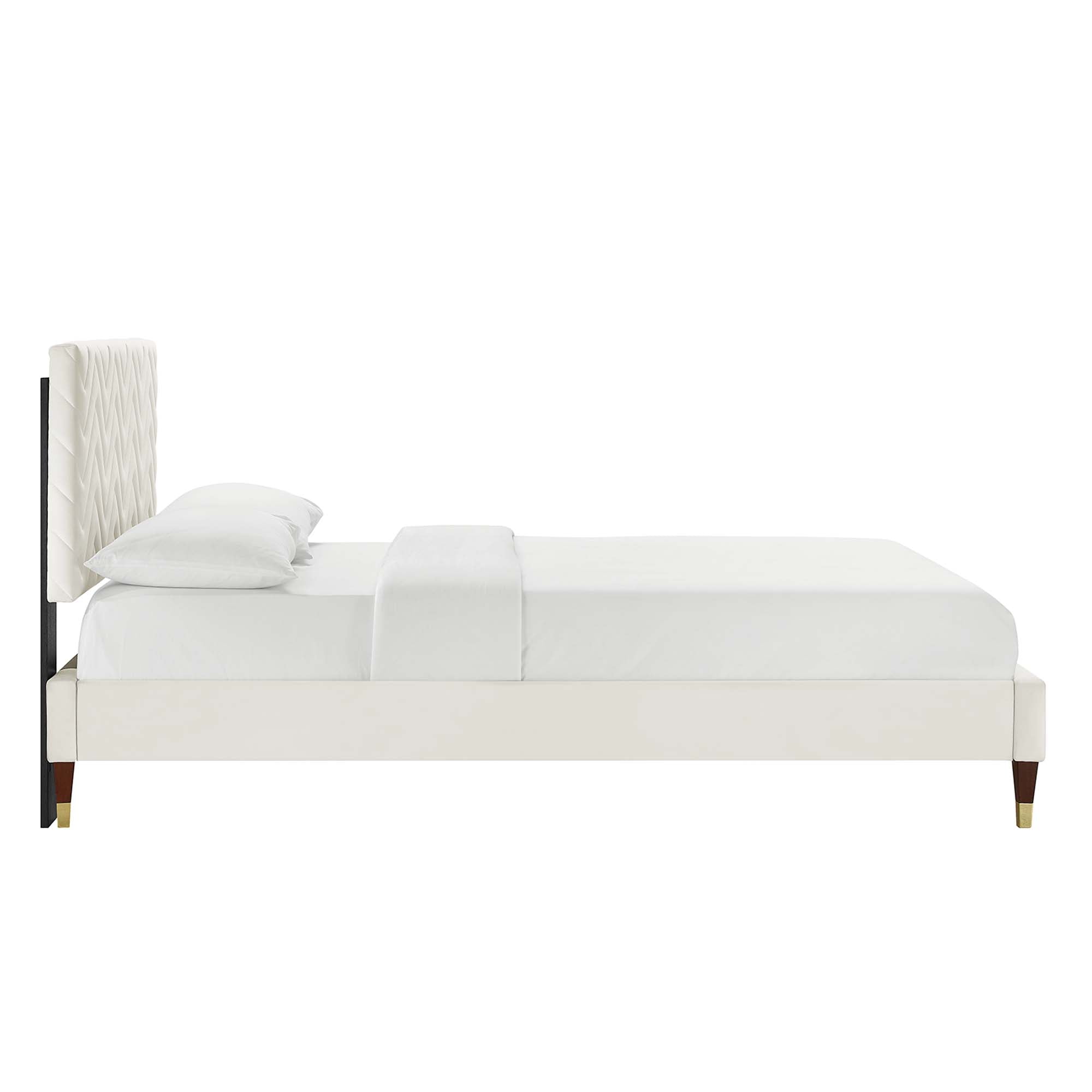 Leah White Chevron Tufted Performance Velvet Full Platform Bed