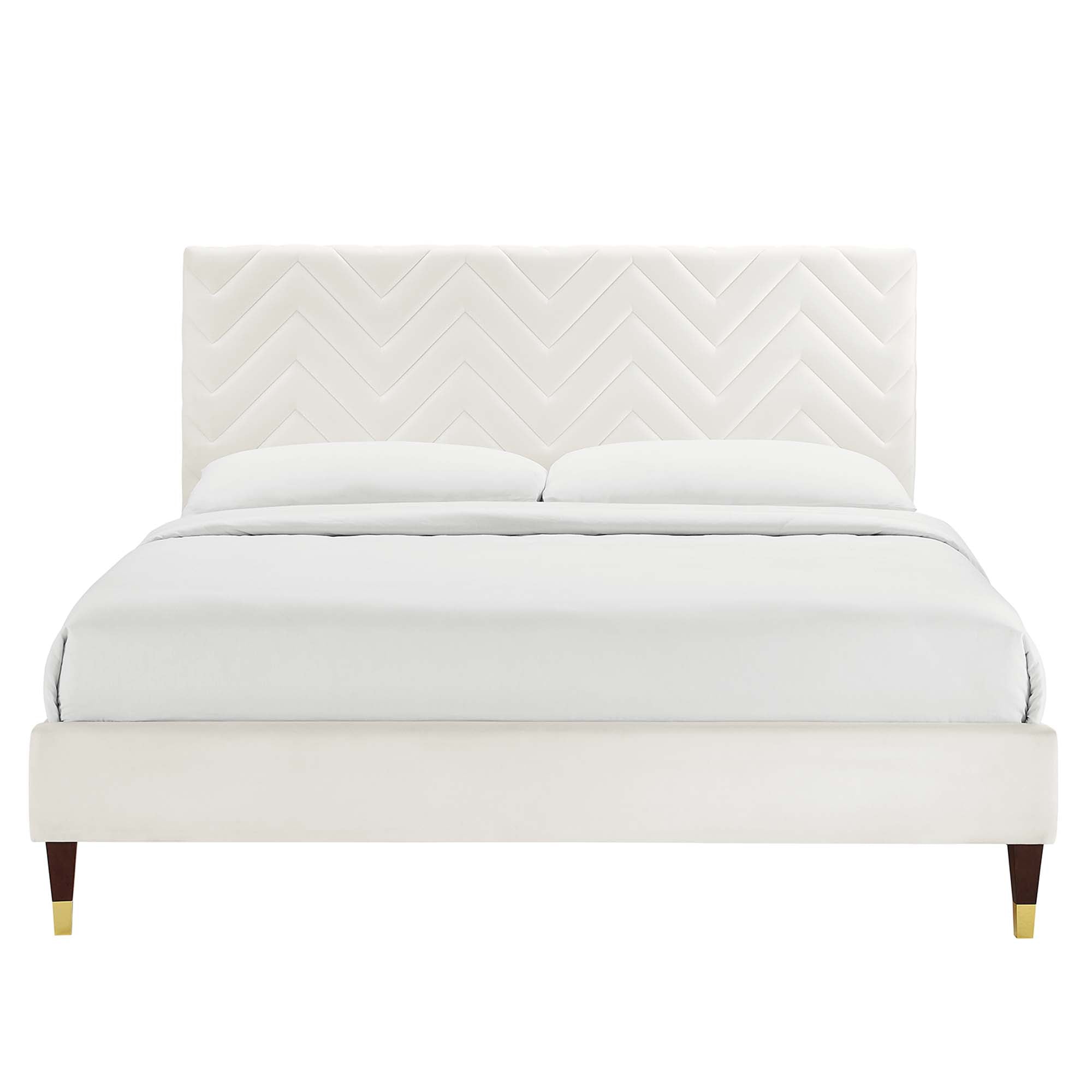 Leah White Chevron Tufted Performance Velvet Full Platform Bed