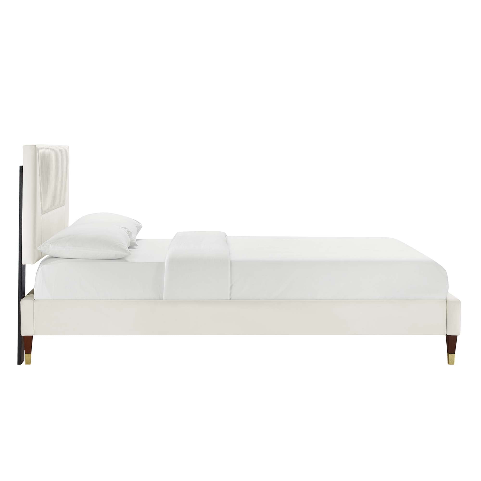 Yasmine White Channel Tufted Performance Velvet Full Platform Bed